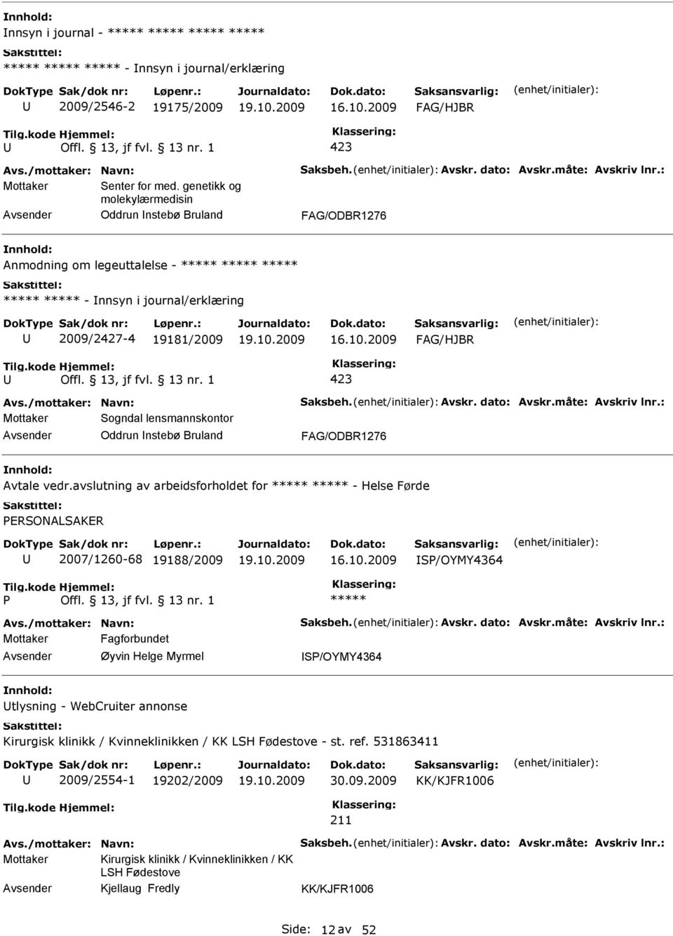 2009 FAG/HJBR Offl. 13, jf fvl. 13 nr. 1 423 Sogndal lensmannskontor Oddrun Instebø Bruland FAG/ODBR1276 Avtale vedr.