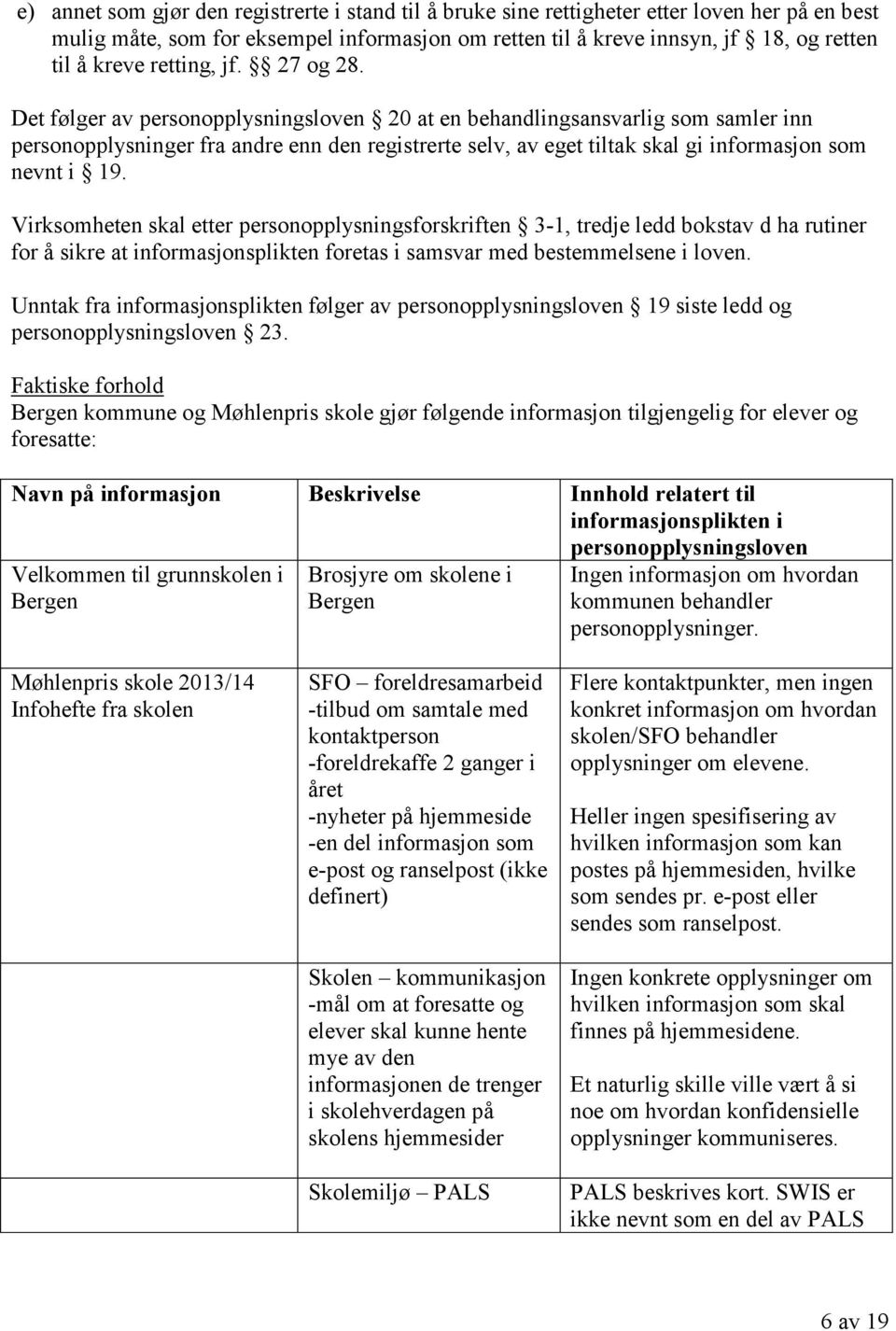 Det følger av personopplysningsloven 20 at en behandlingsansvarlig som samler inn personopplysninger fra andre enn den registrerte selv, av eget tiltak skal gi informasjon som nevnt i 19.