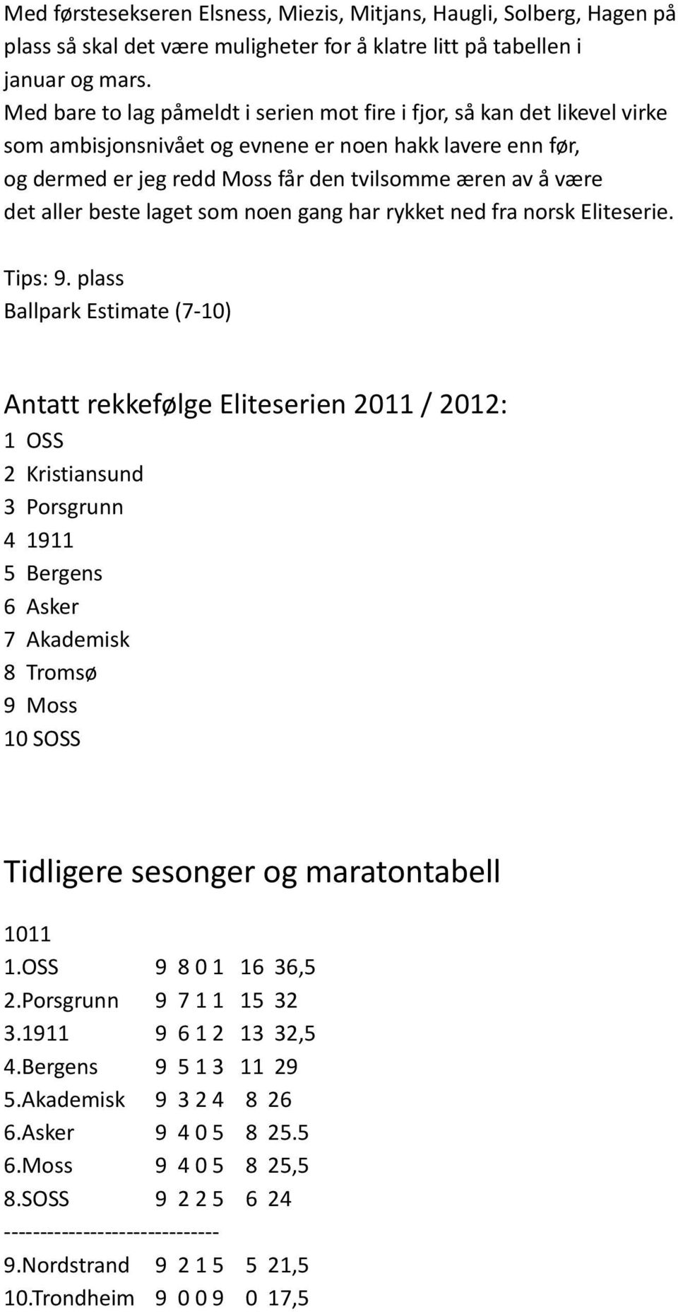 aller beste laget som noen gang har rykket ned fra norsk Eliteserie. Tips: 9.