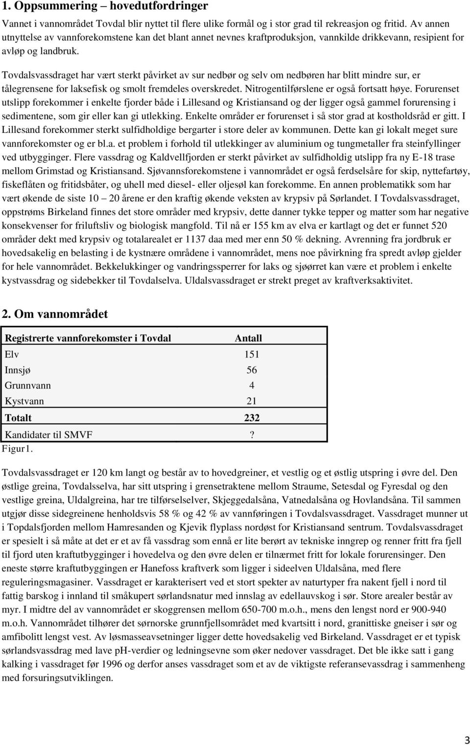 Tovdalsvassdraget har vært sterkt påvirket av sur nedbør og selv om nedbøren har blitt mindre sur, er tålegrensene for laksefisk og smolt fremdeles overskredet.