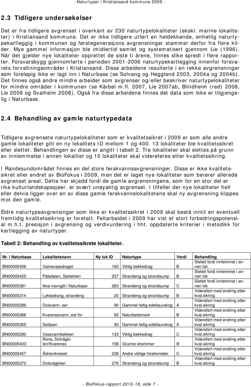 Mye gammel informasjon ble imidlertid samlet og systematisert gjennom Lie (1996). Når det gjelder nye lokaliteter opprettet de siste ti årene, finnes slike spredt i flere rapporter.