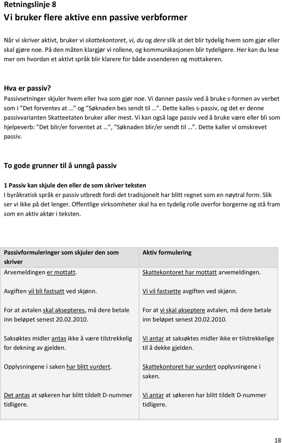 Passivsetninger skjuler hvem eller hva som gjør noe. Vi danner passiv ved å bruke s formen av verbet som i Det forventes at og Søknaden bes sendt til.