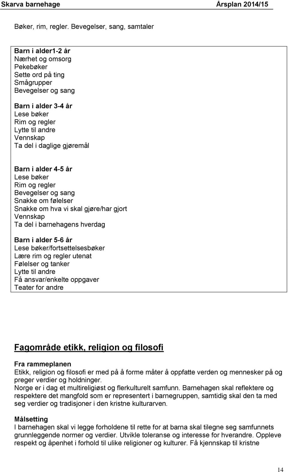 daglige gjøremål Barn i alder 4-5 år Lese bøker Rim og regler Bevegelser og sang Snakke om følelser Snakke om hva vi skal gjøre/har gjort Vennskap Ta del i barnehagens hverdag Barn i alder 5-6 år