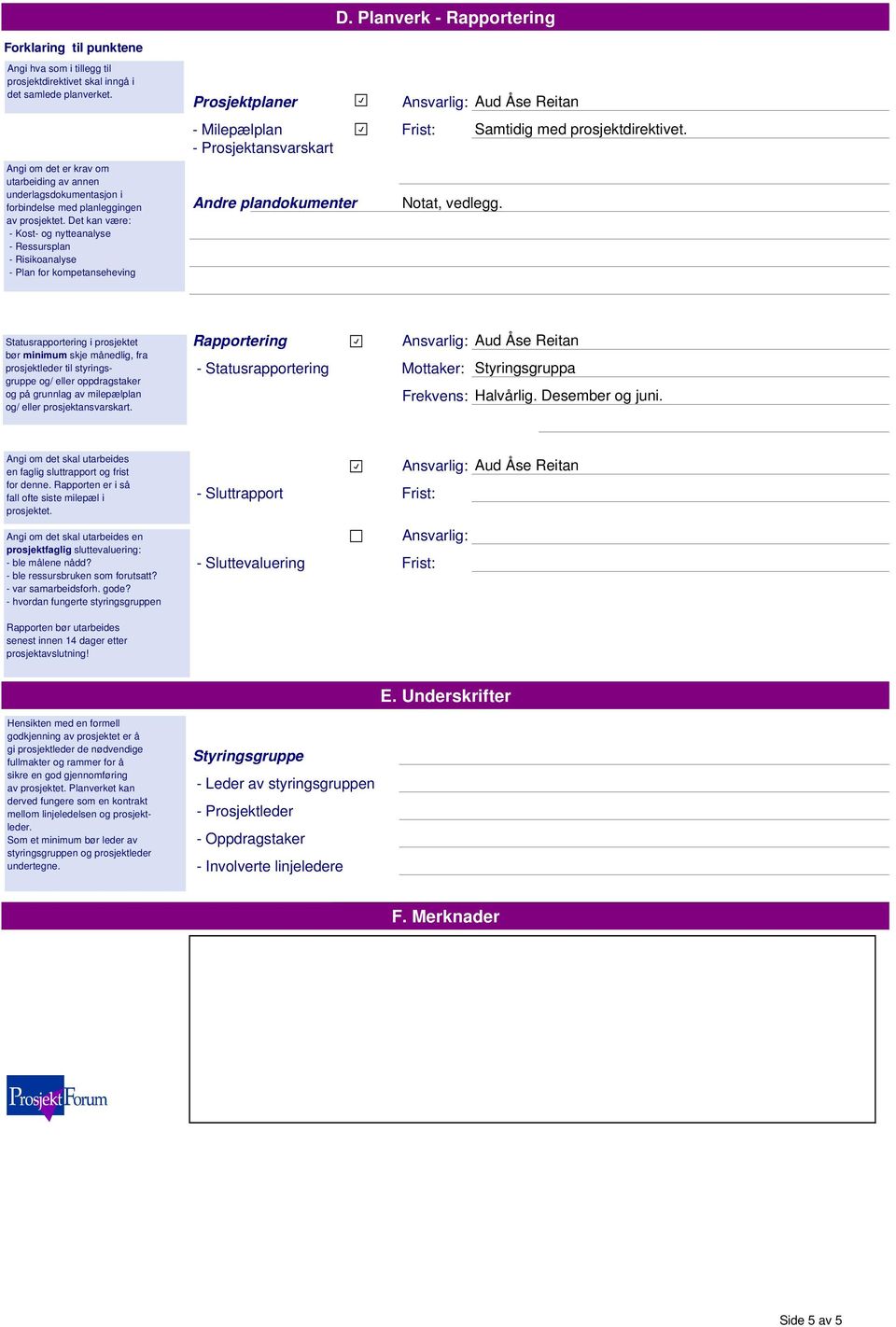 Det kan være: - Kost- og nytteanalyse - Ressursplan - Risikoanalyse - Plan for kompetanseheving Prosjektplaner - Milepælplan Frist: Samtidig med prosjektdirektivet.