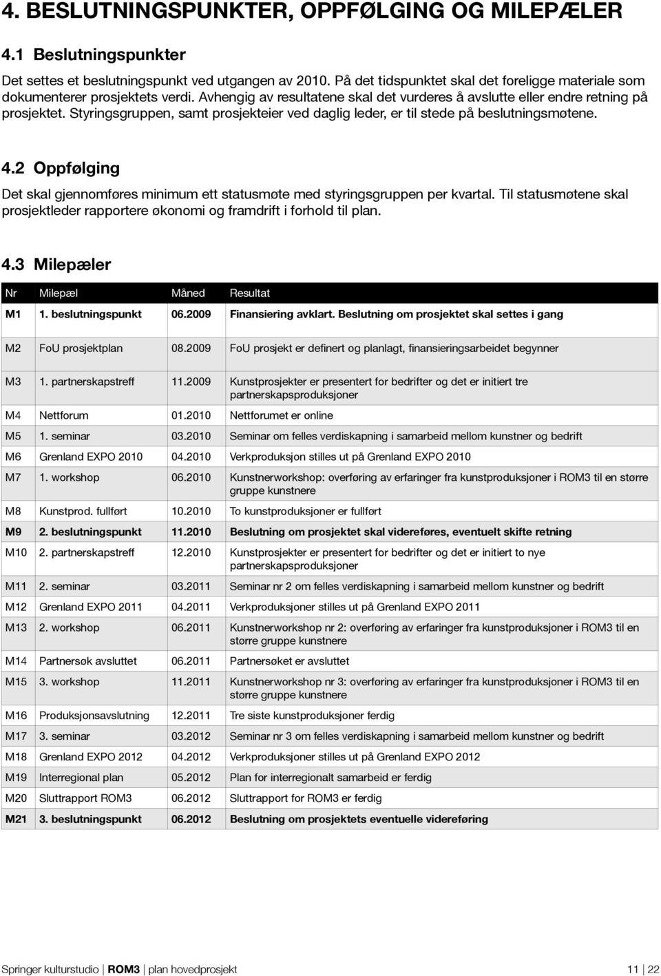 Styringsgruppen, samt prosjekteier ved daglig leder, er til stede på beslutningsmøtene. 4.2 Oppfølging Det skal gjennomføres minimum ett statusmøte med styringsgruppen per kvartal.