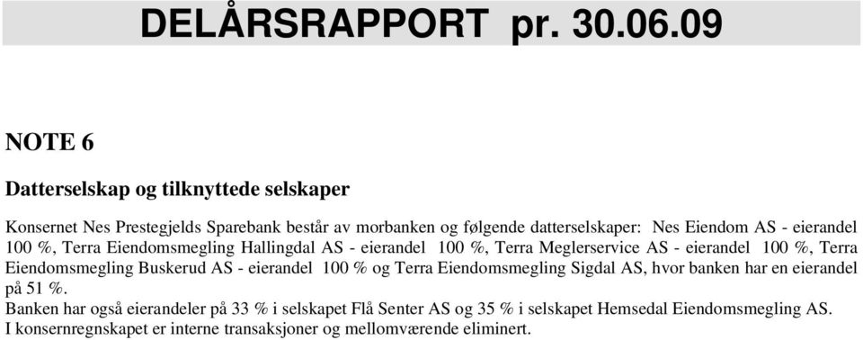 Eiendomsmegling Buskerud AS - eierandel 100 % og Terra Eiendomsmegling Sigdal AS, hvor banken har en eierandel på 51 %.