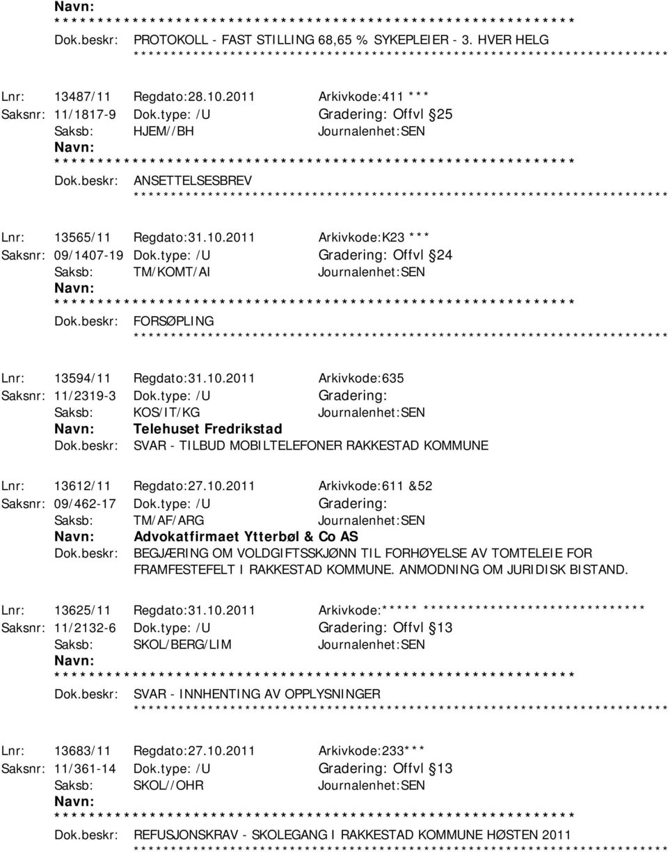 type: /U Saksb: KOS/IT/KG Journalenhet:SEN Telehuset Fredrikstad Dok.beskr: SVAR - TILBUD MOBILTELEFONER RAKKESTAD KOMMUNE Lnr: 13612/11 Regdato:27.10.2011 Arkivkode:611 &52 Saksnr: 09/462-17 Dok.