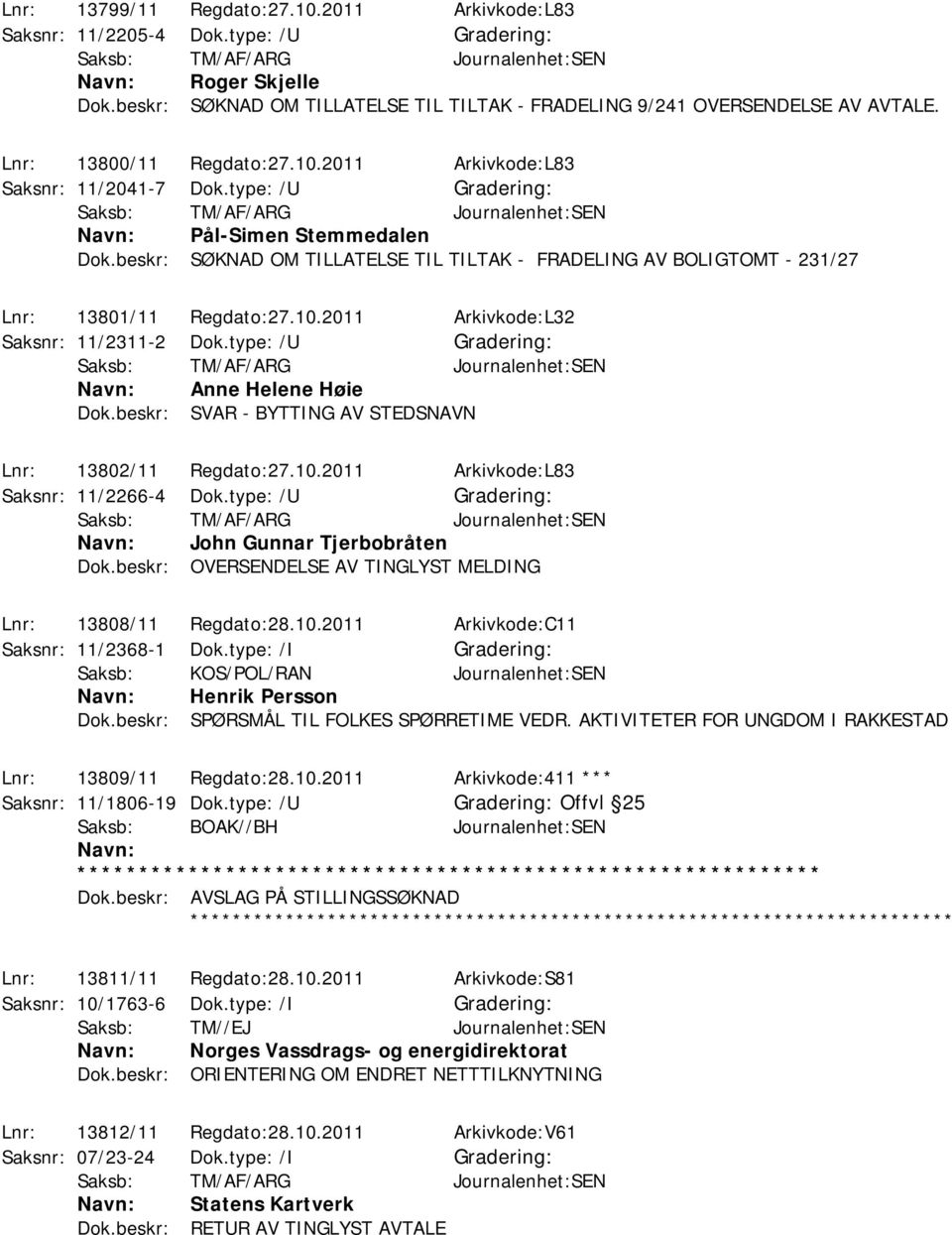 beskr: SØKNAD OM TILLATELSE TIL TILTAK - FRADELING AV BOLIGTOMT - 231/27 Lnr: 13801/11 Regdato:27.10.2011 Arkivkode:L32 Saksnr: 11/2311-2 Dok.type: /U Anne Helene Høie Dok.