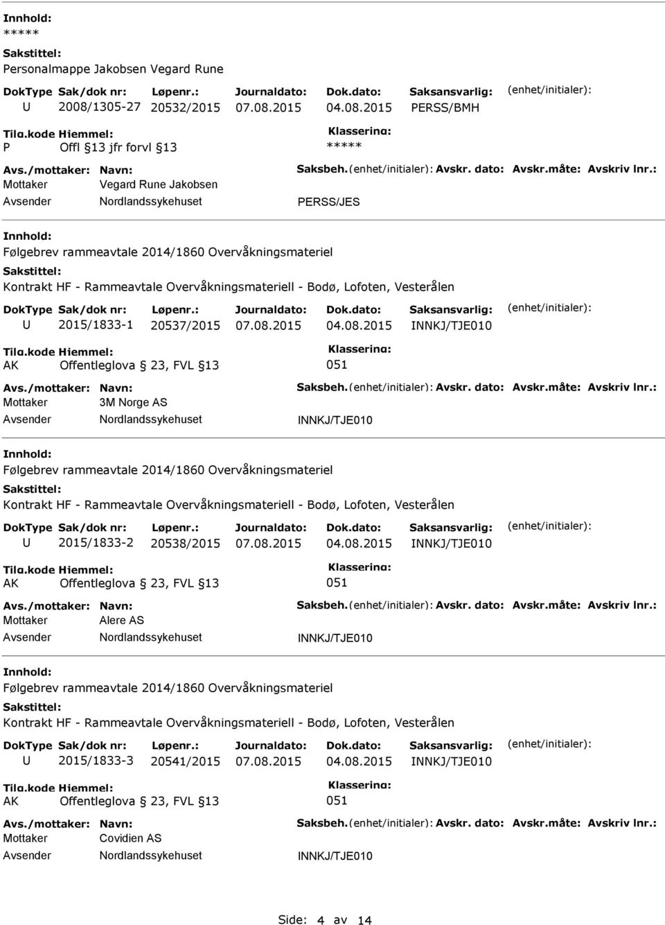 Norge AS Følgebrev rammeavtale 2014/1860 Overvåkningsmateriel 2015/1833-2 20538/2015 Mottaker Alere