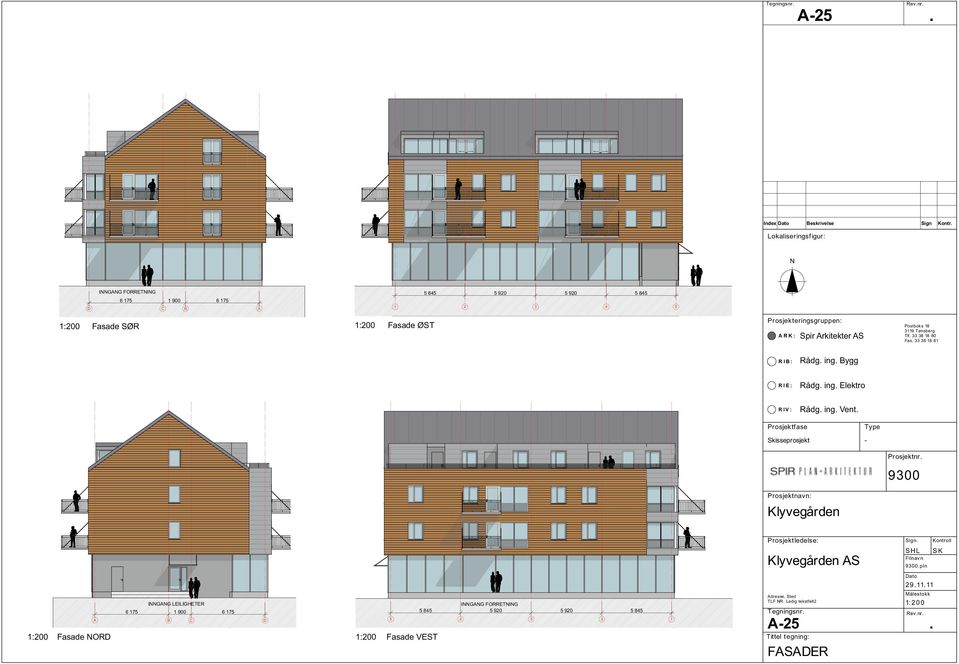 ing Vent Prosjektnr Sign AS SHL pln 2 9 1111 1:200 Fasade ORD IGAG LEILIGHETER 6 175 1 900 6 175 B C
