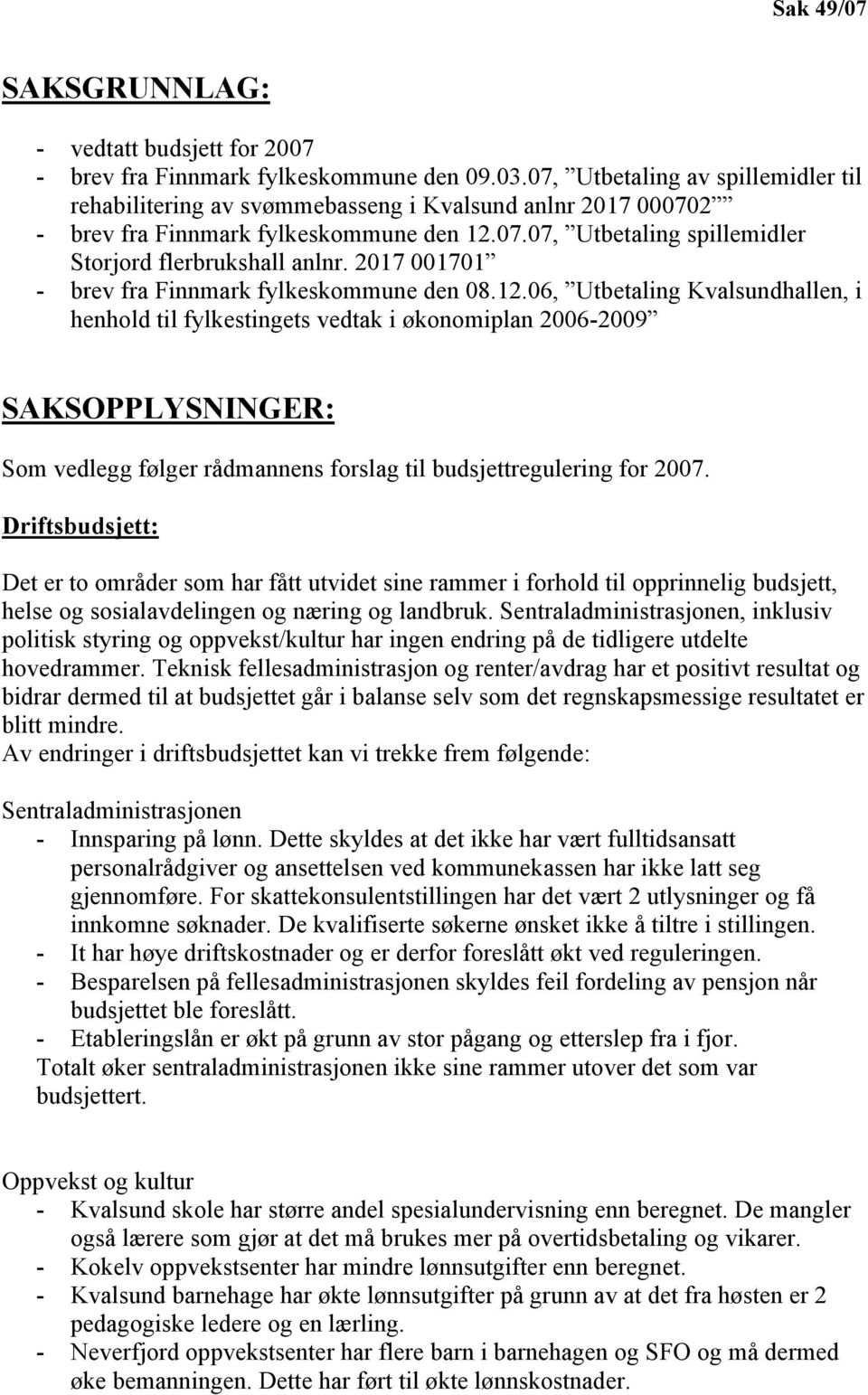 2017 001701 - brev fra Finnmark fylkeskommune den 08.12.