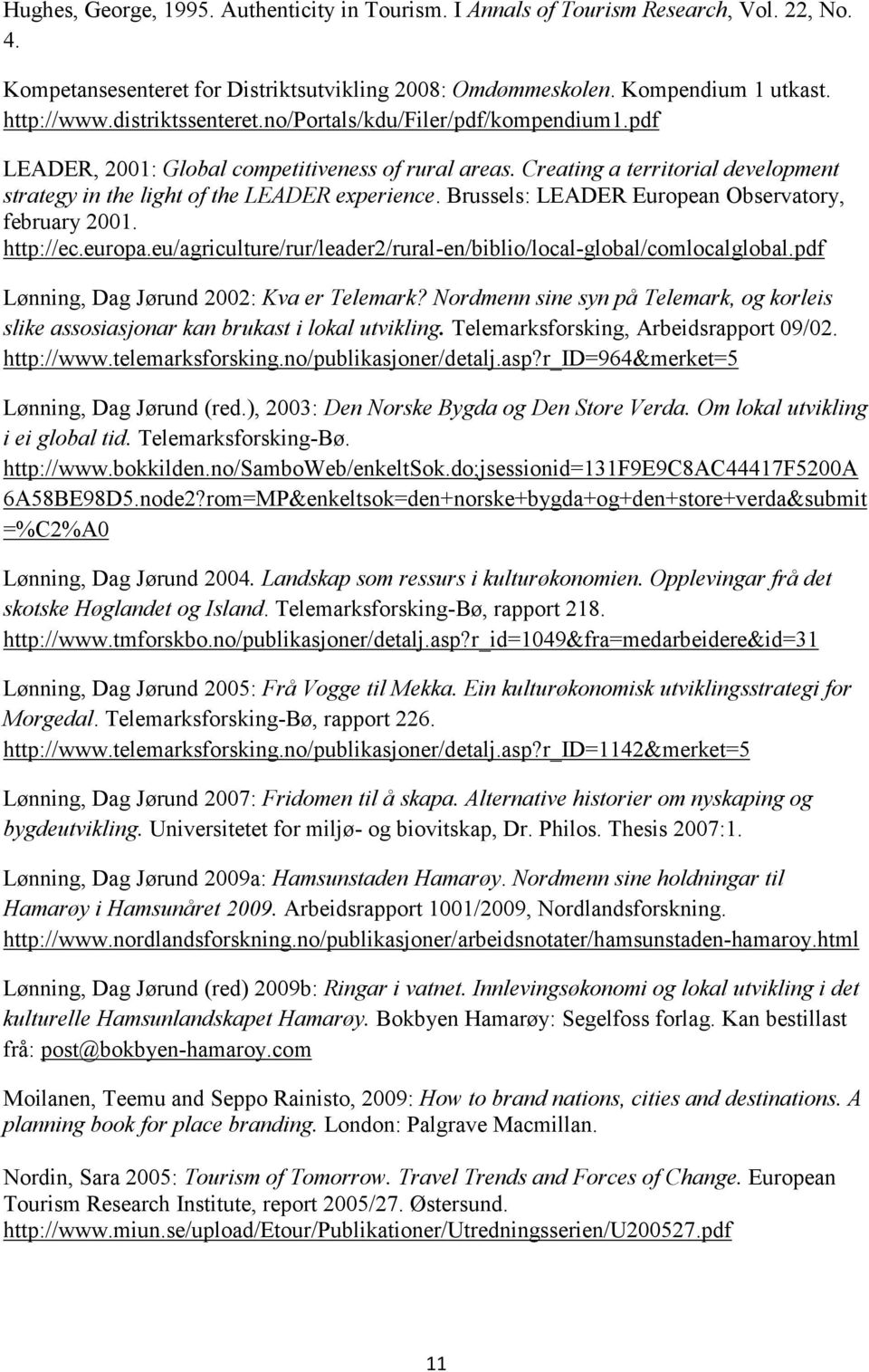 Brussels: LEADER European Observatory, february 2001. http://ec.europa.eu/agriculture/rur/leader2/rural-en/biblio/local-global/comlocalglobal.pdf Lønning, Dag Jørund 2002: Kva er Telemark?