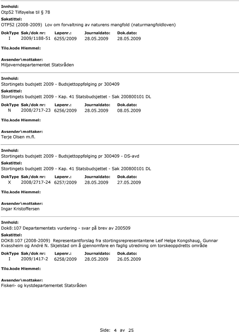 Stortingets budsjett 2009 - Budsjettoppfølging pr 300409 - DS-avd Stortingets budsjett 2009 - Kap.