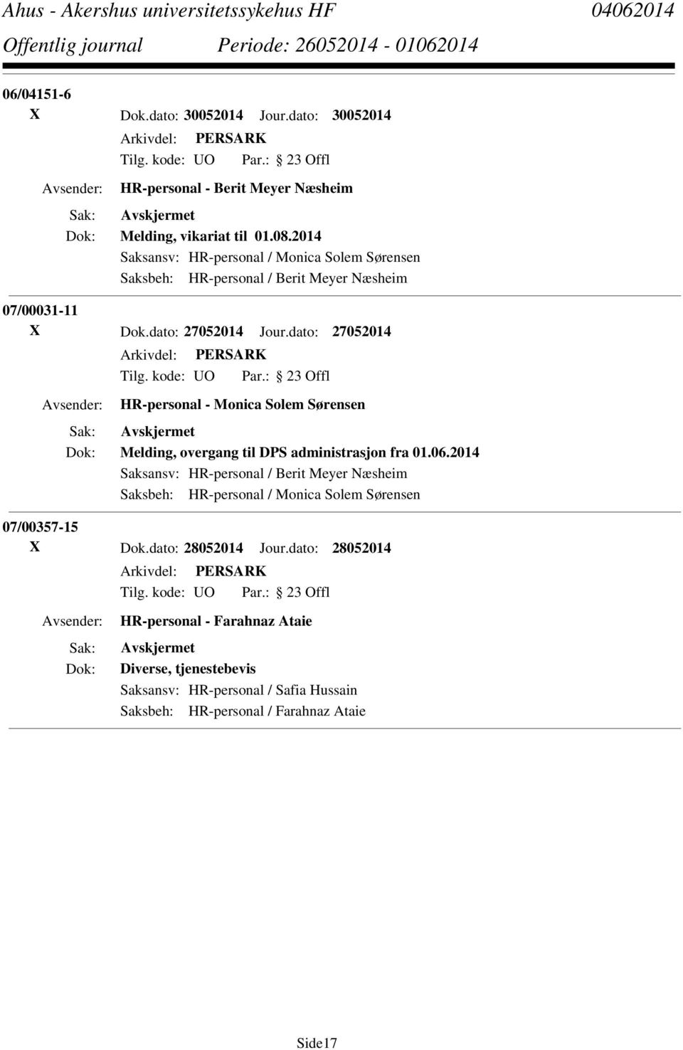 dato: 27052014 HR-personal - Monica Solem Sørensen Melding, overgang til DPS administrasjon fra 01.06.