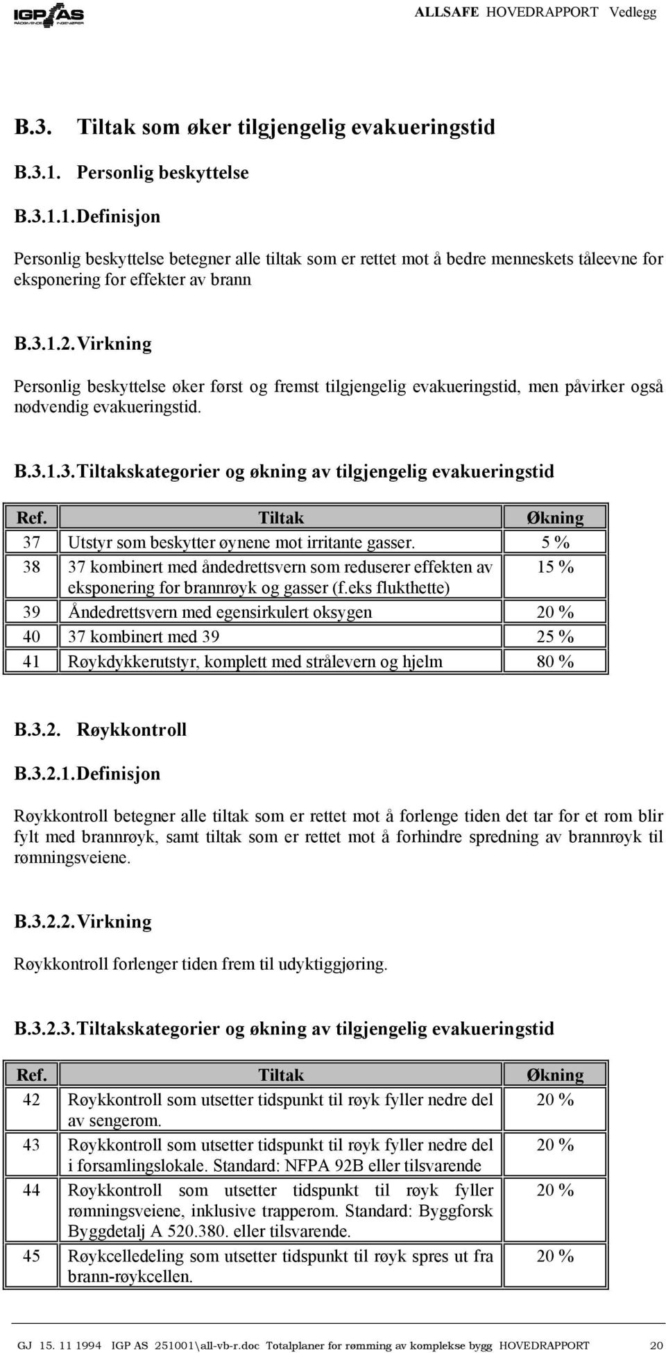 Tiltak Økning 37 Utstyr som beskytter øynene mot irritante gasser. 5 % 38 37 kombinert med åndedrettsvern som reduserer effekten av 15 % eksponering for brannrøyk og gasser (f.