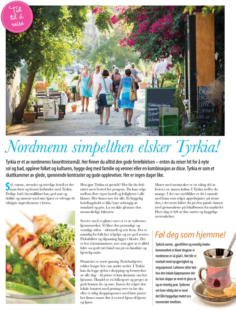 Tyrkia er som et skattkammer av glede, spennende kontraster og gode opplevelser. Her er ingen dager like. Sol, varme, strender og trivelige hotell er det man først og fremst forbinder med Tyrkia.