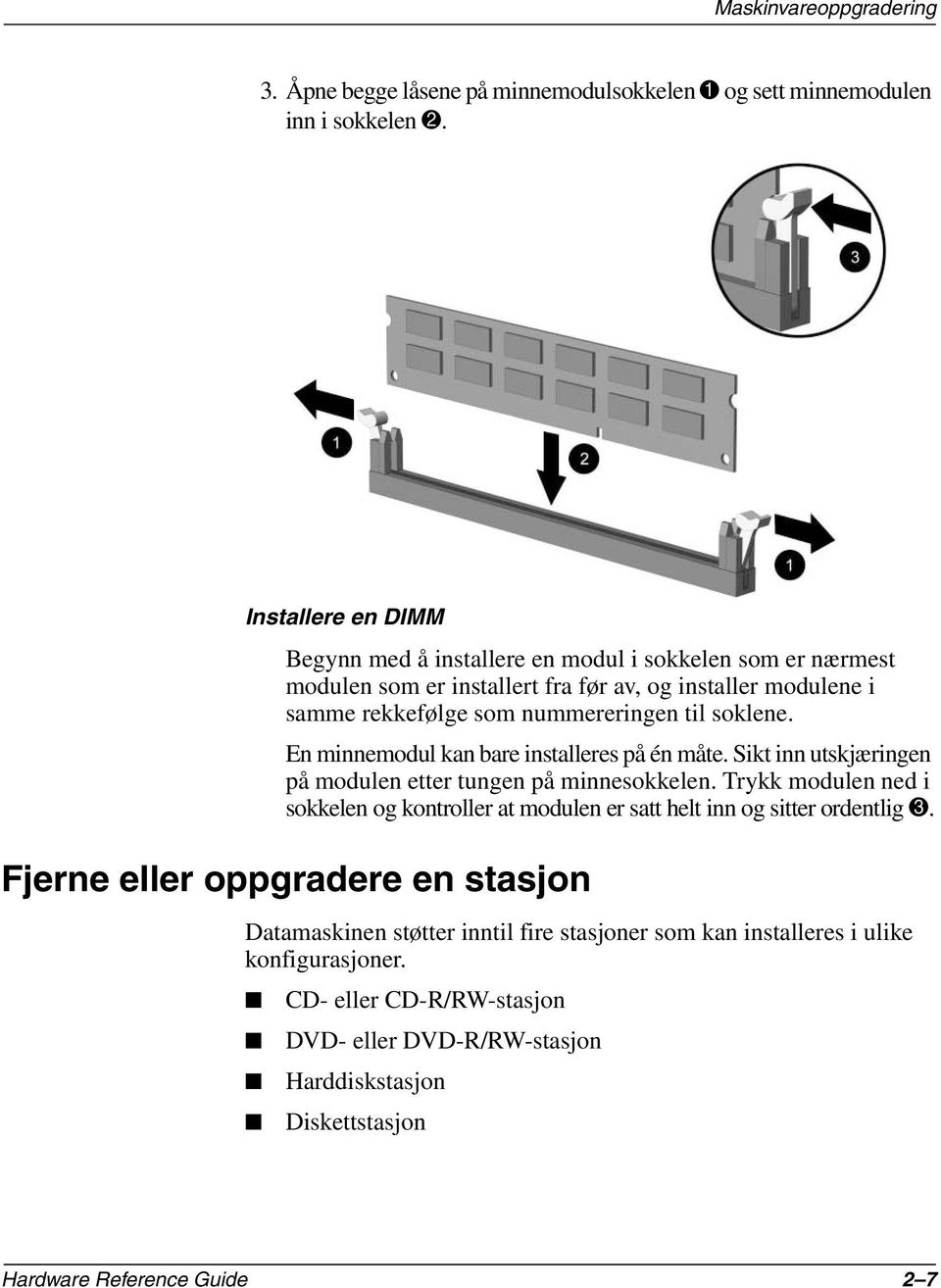 soklene. En minnemodul kan bare installeres på én måte. Sikt inn utskjæringen på modulen etter tungen på minnesokkelen.