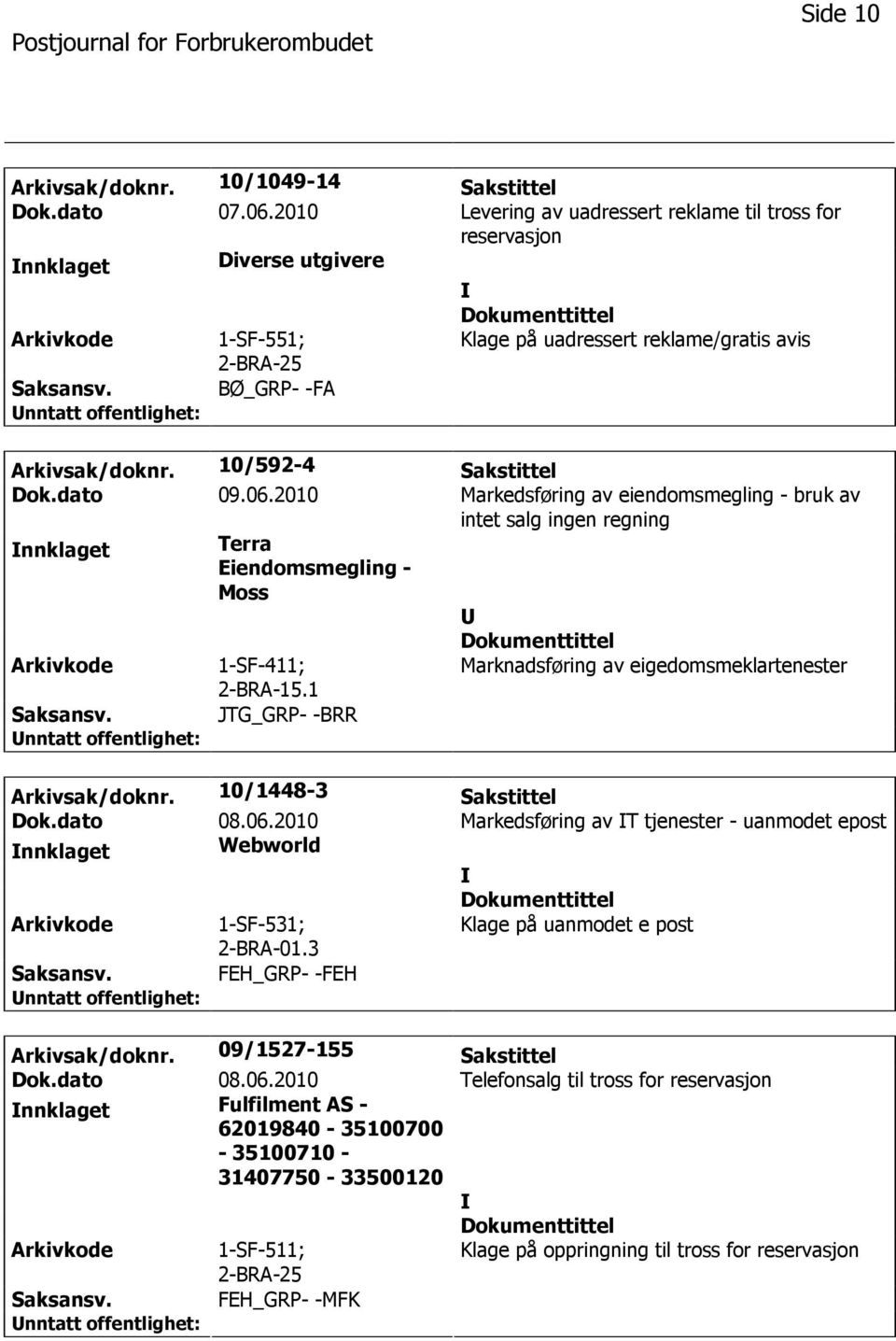 06.2010 Markedsføring av eiendomsmegling - bruk av intet salg ingen regning nnklaget Terra Eiendomsmegling - Moss 1-SF-411; 2-BRA-15.