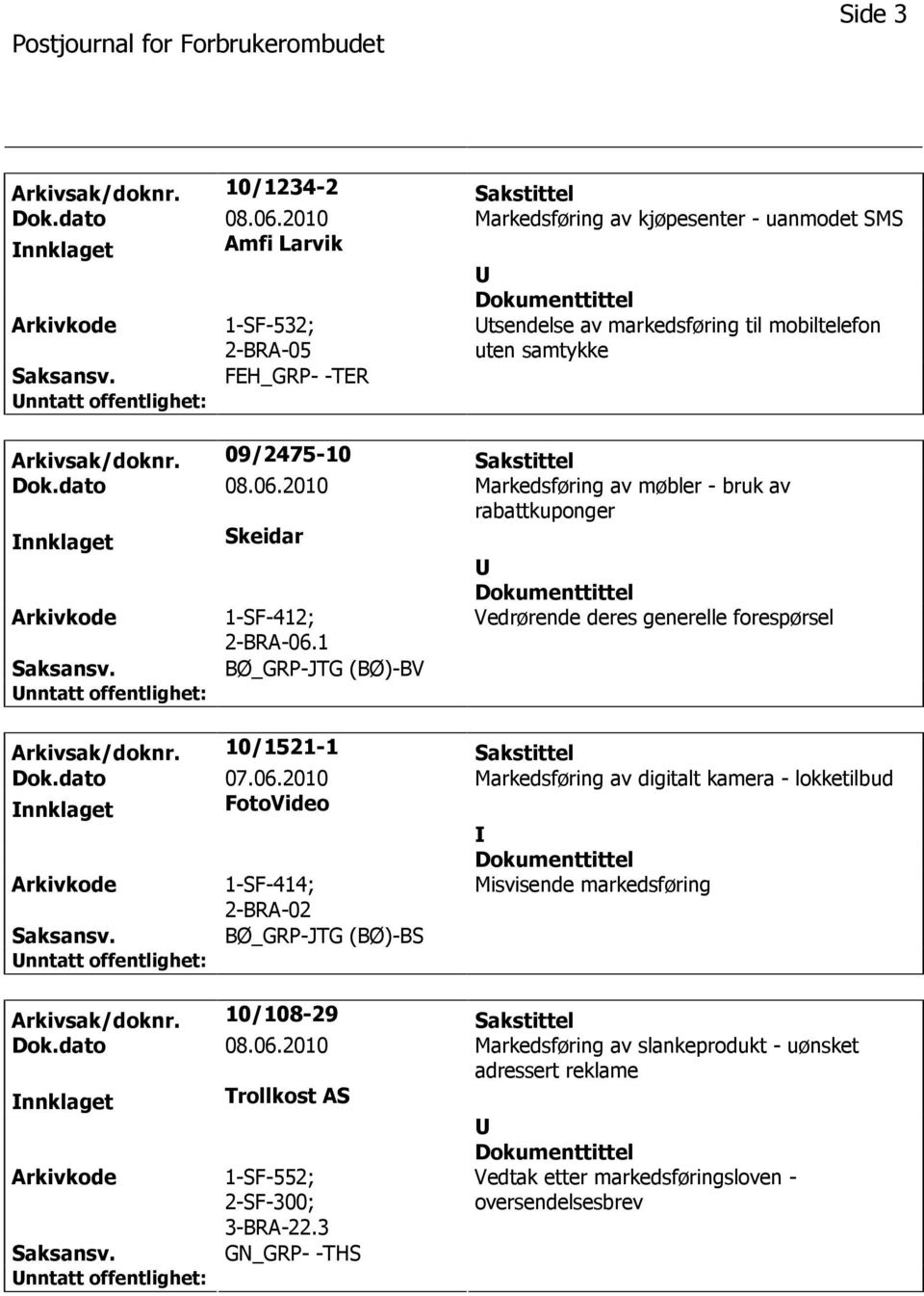 09/2475-10 Sakstittel Dok.dato 08.06.2010 Markedsføring av møbler - bruk av rabattkuponger nnklaget Skeidar 1-SF-412; 2-BRA-06.