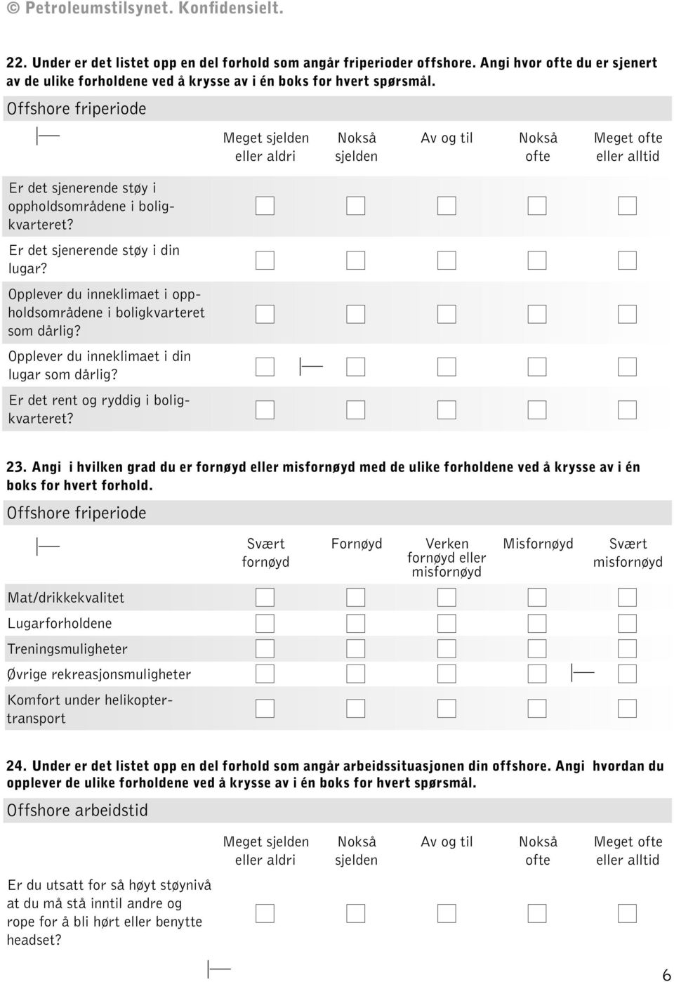 Opplever du inneklimaet i din lugar som dårlig? Er det rent og ryddig i boligkvarteret? Meget sjelden eller aldri sjelden Av og til ofte Meget ofte eller alltid 23.