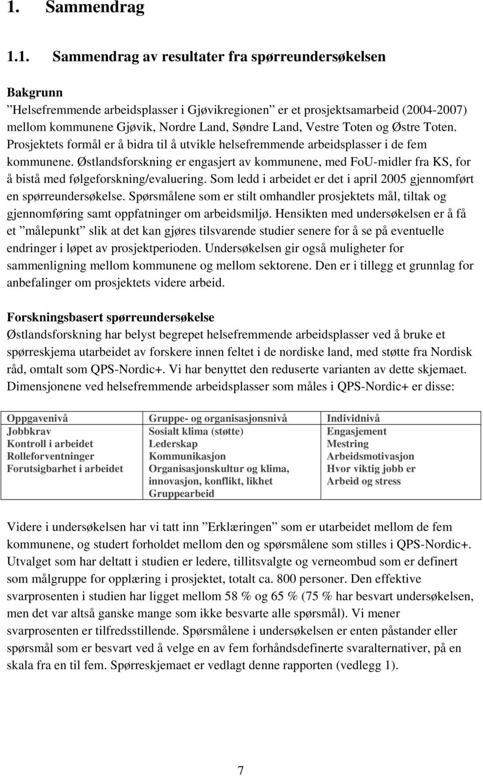 Østlandsforskning er engasjert av kommunene, med FoU-midler fra KS, for å bistå med følgeforskning/evaluering. Som ledd i arbeidet er det i april 2005 gjennomført en spørreundersøkelse.