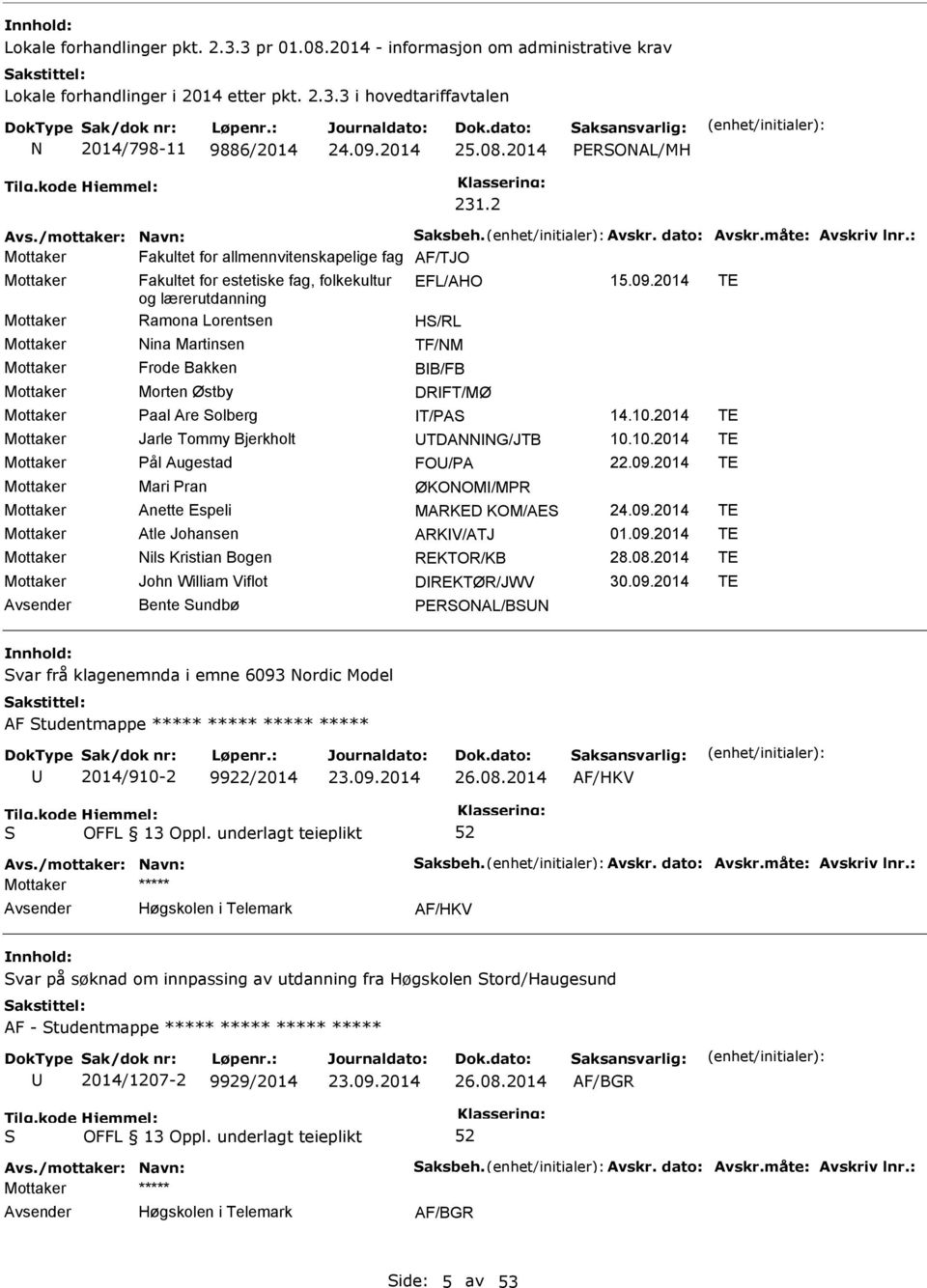 2014 TE og lærerutdanning Mottaker Ramona Lorentsen H/RL Mottaker Nina Martinsen TF/NM Mottaker Frode Bakken BB/FB Mottaker Morten Østby DRFT/MØ Mottaker aal Are olberg T/A 14.10.