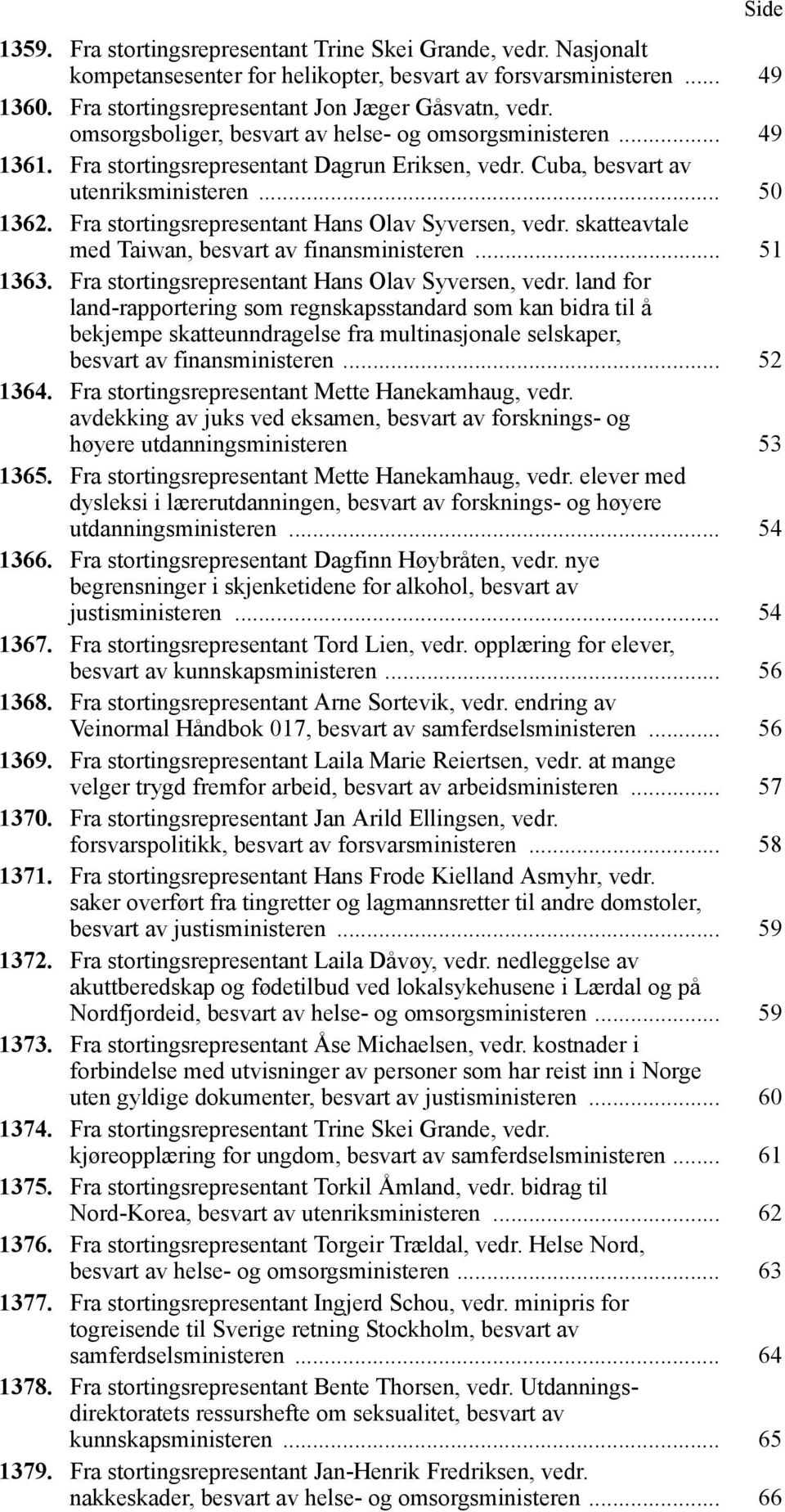 Fra stortingsrepresentant Hans Olav Syversen, vedr. skatteavtale med Taiwan, besvart av finansministeren... 51 1363. Fra stortingsrepresentant Hans Olav Syversen, vedr.