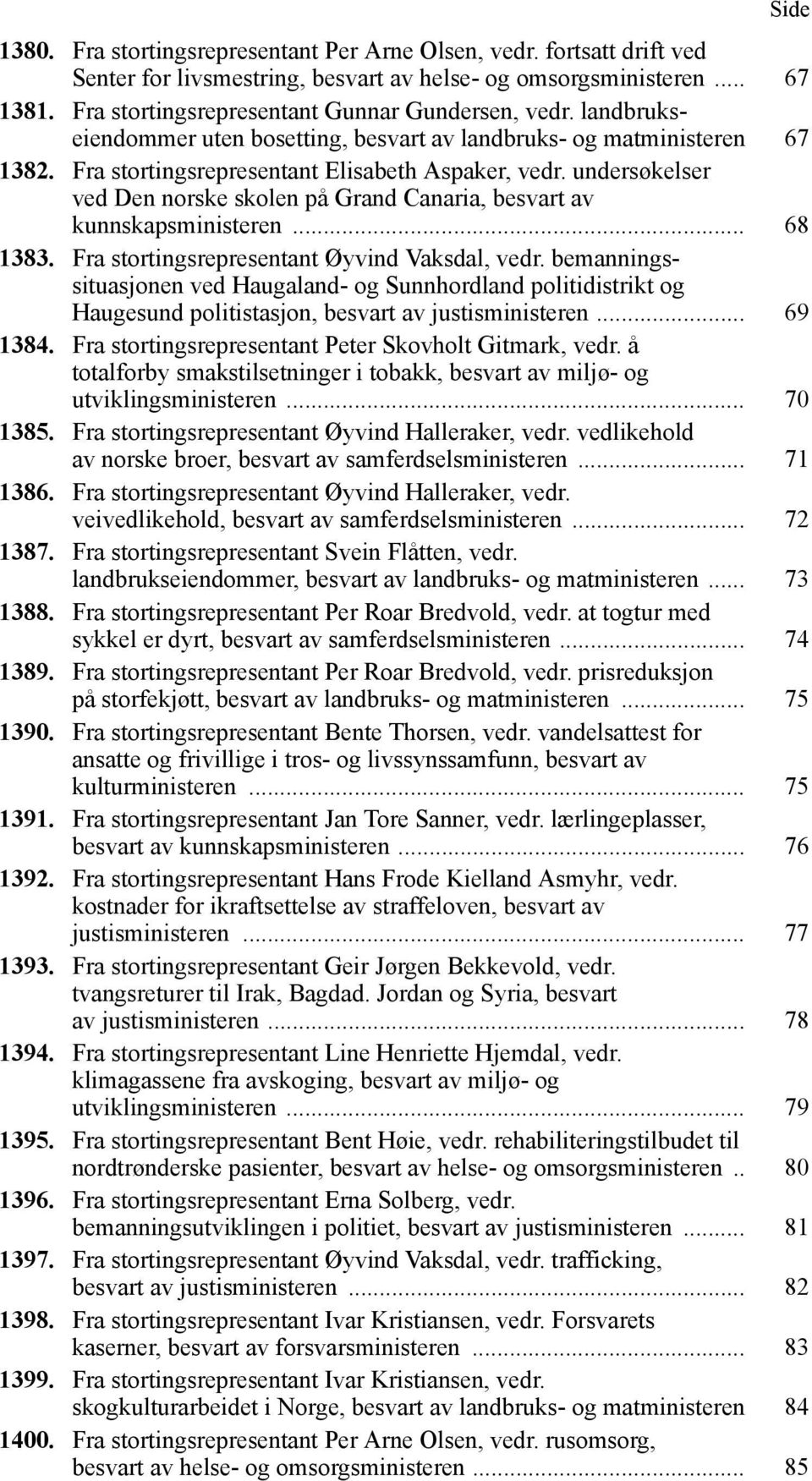 undersøkelser ved Den norske skolen på Grand Canaria, besvart av kunnskapsministeren... 68 1383. Fra stortingsrepresentant Øyvind Vaksdal, vedr.