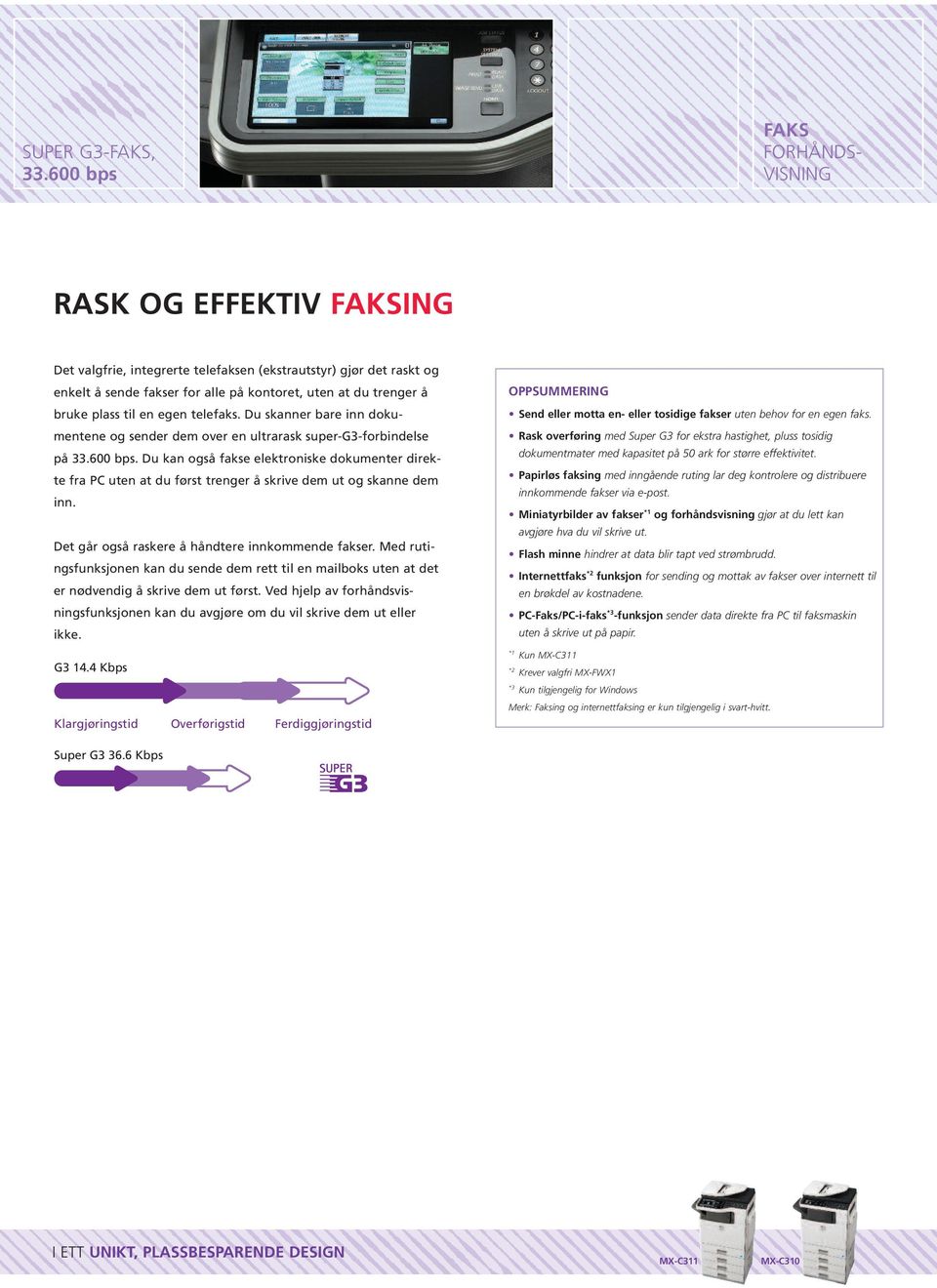 plass til en egen telefaks. Du skanner bare inn dokumentene og sender dem over en ultrarask super-g3-forbindelse på 33.600 bps.