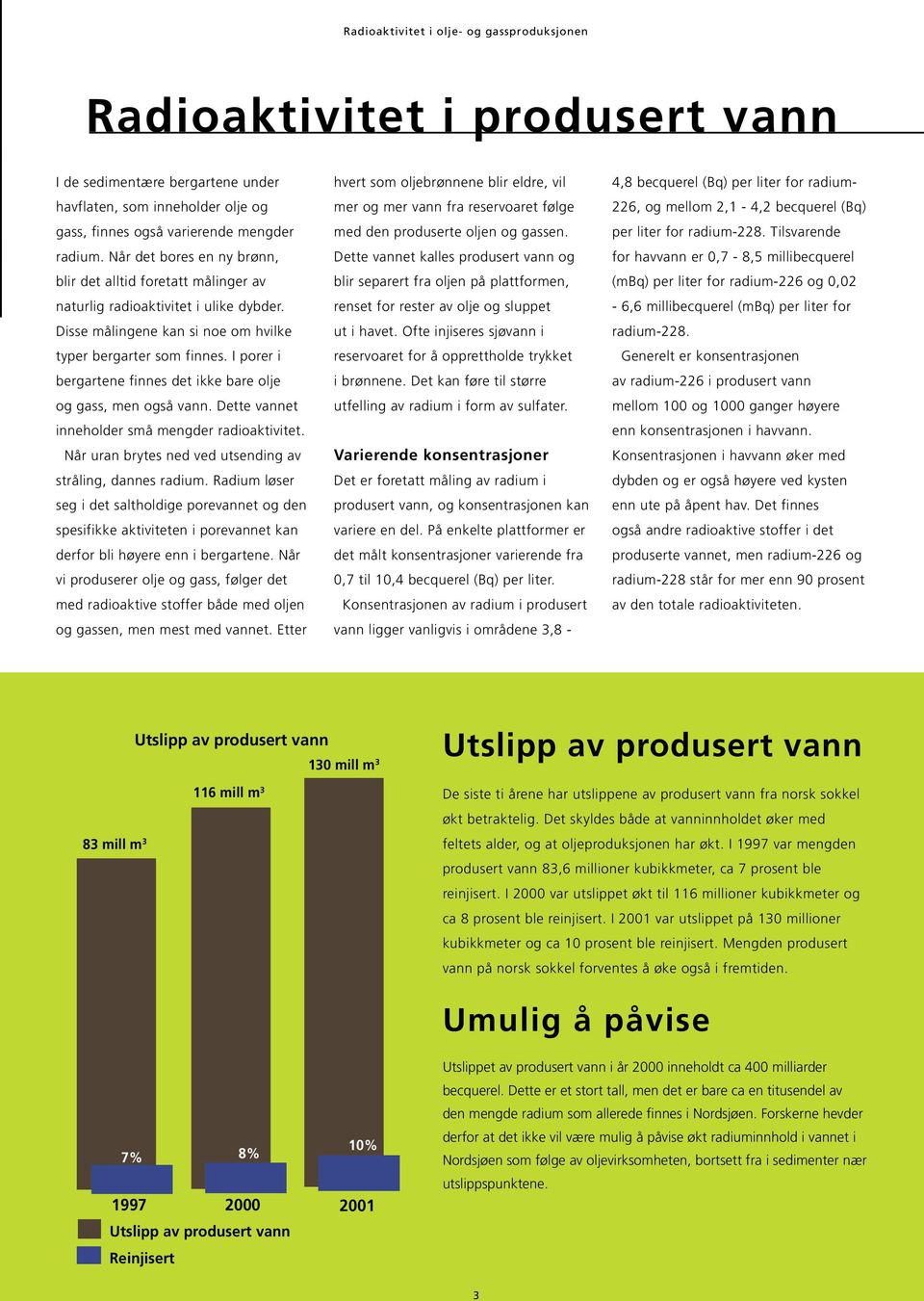 I porer i bergartene finnes det ikke bare olje og gass, men også vann. Dette vannet inneholder små mengder radioaktivitet. Når uran brytes ned ved utsending av stråling, dannes radium.