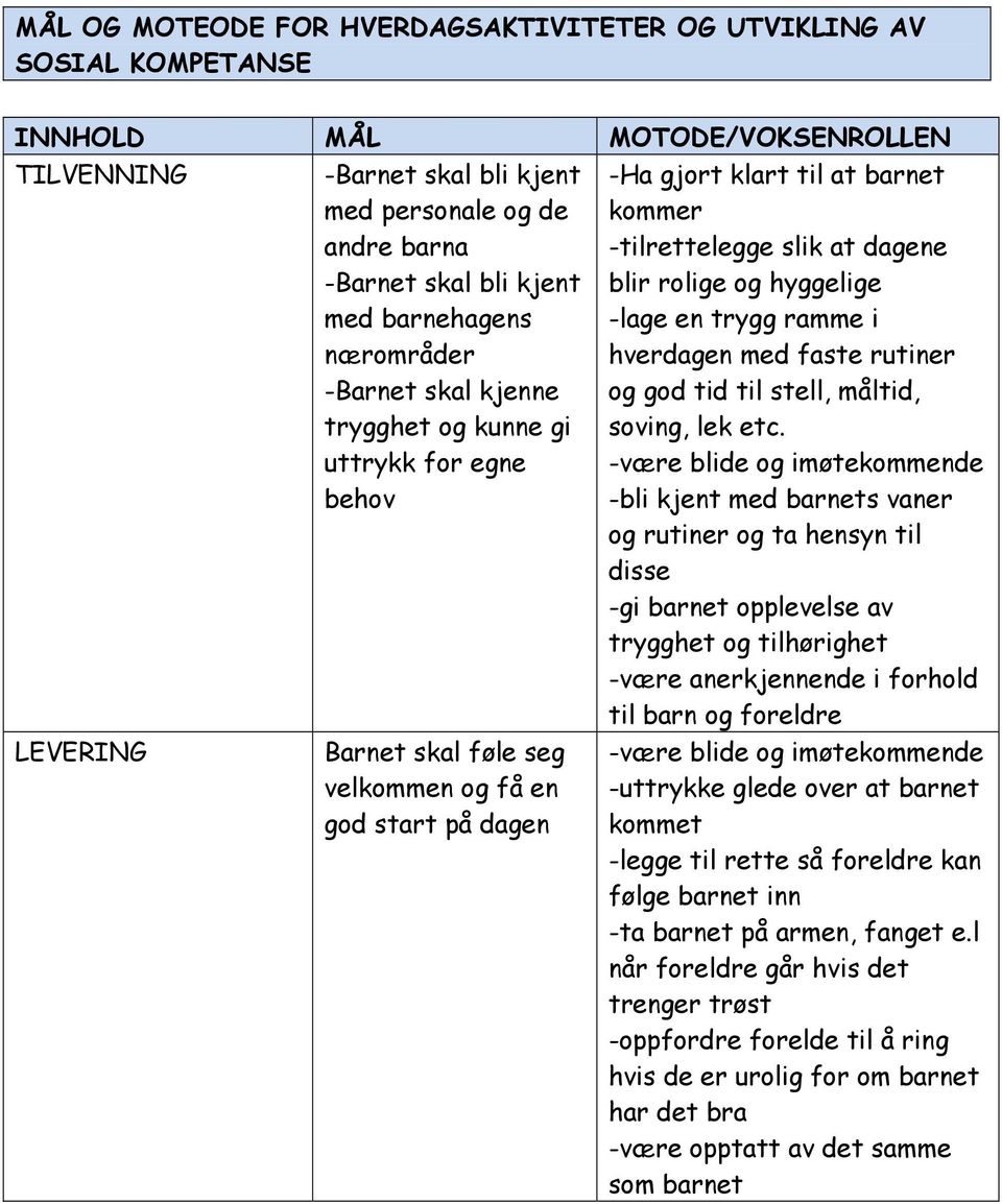 i hverdagen med faste rutiner og god tid til stell, måltid, soving, lek etc.