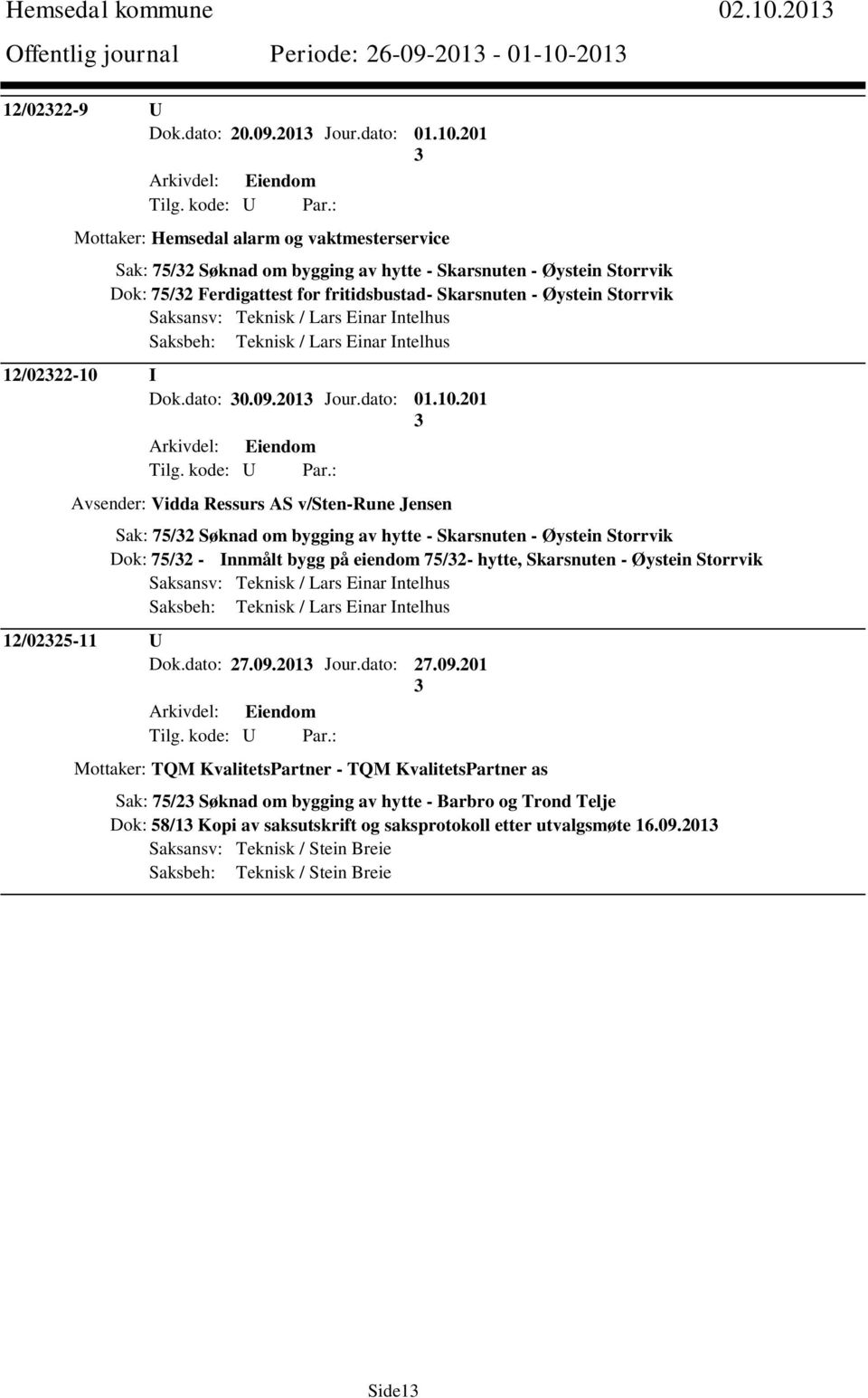 201 12/0222-9 U Dok.dato: 20.09.201 Jour.dato: 01.10.