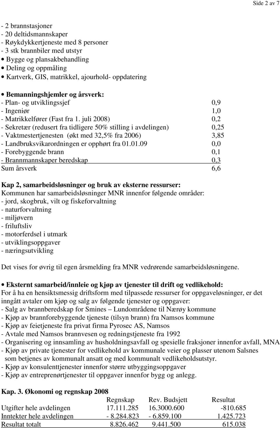 juli 2008) 0,2 - Sekretær (redusert fra tidligere 50% stilling i avdelingen) 0,25 - Vaktmestertjenesten (økt med 32,5% fra 2006) 3,85 - Landbruksvikarordningen er opphørt fra 01.