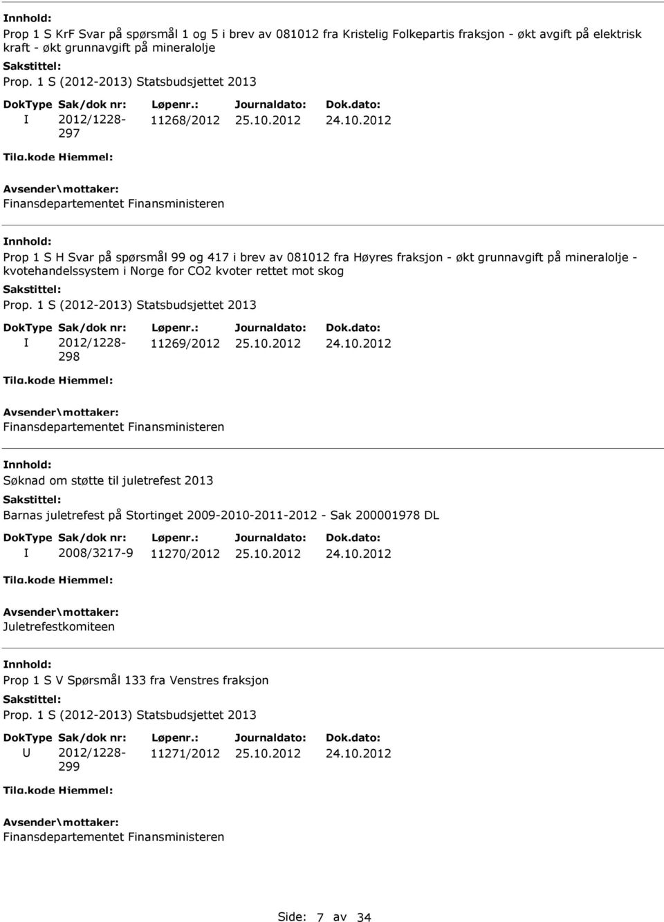 kvotehandelssystem i Norge for CO2 kvoter rettet mot skog 298 11269/2012 nnhold: Søknad om støtte til juletrefest 2013 Barnas juletrefest på Stortinget