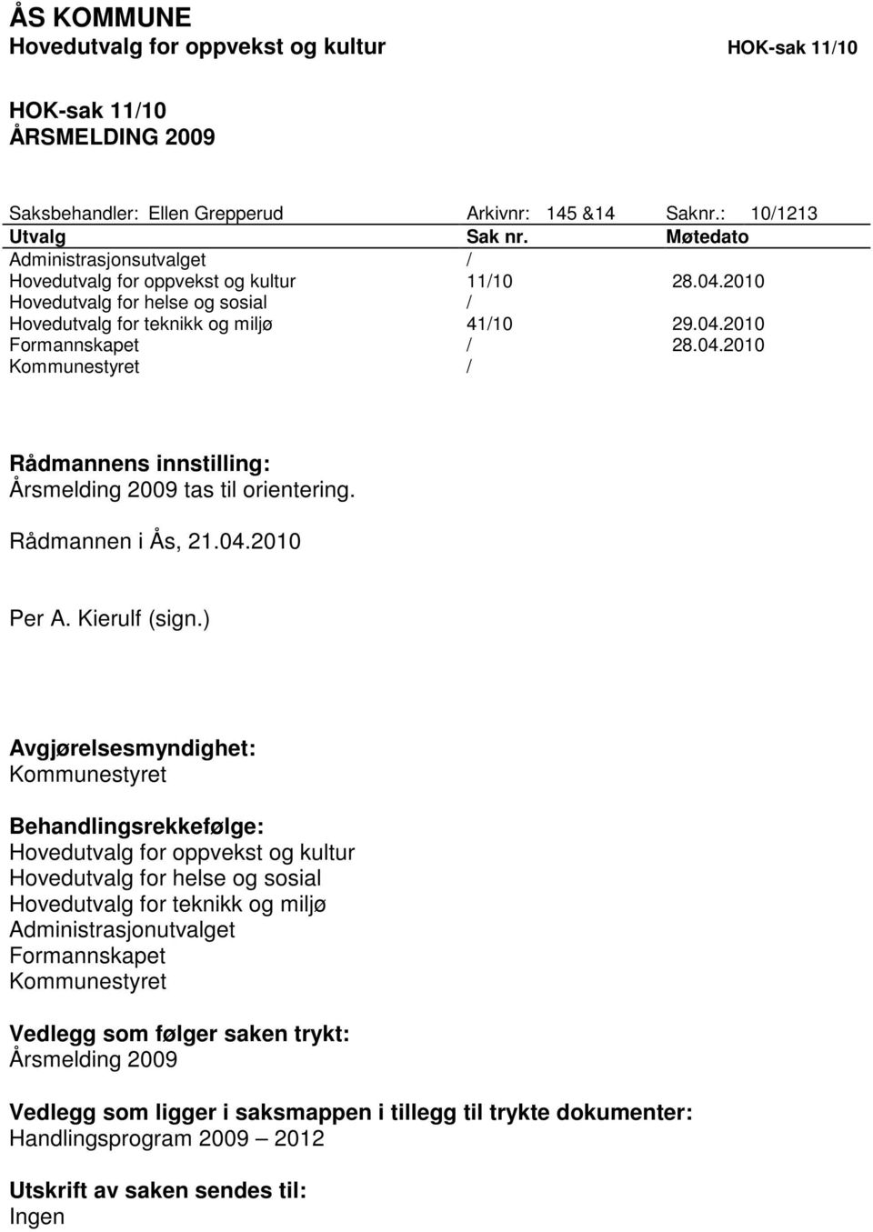Rådmannen i Ås, 21.04.2010 Per A. Kierulf (sign.