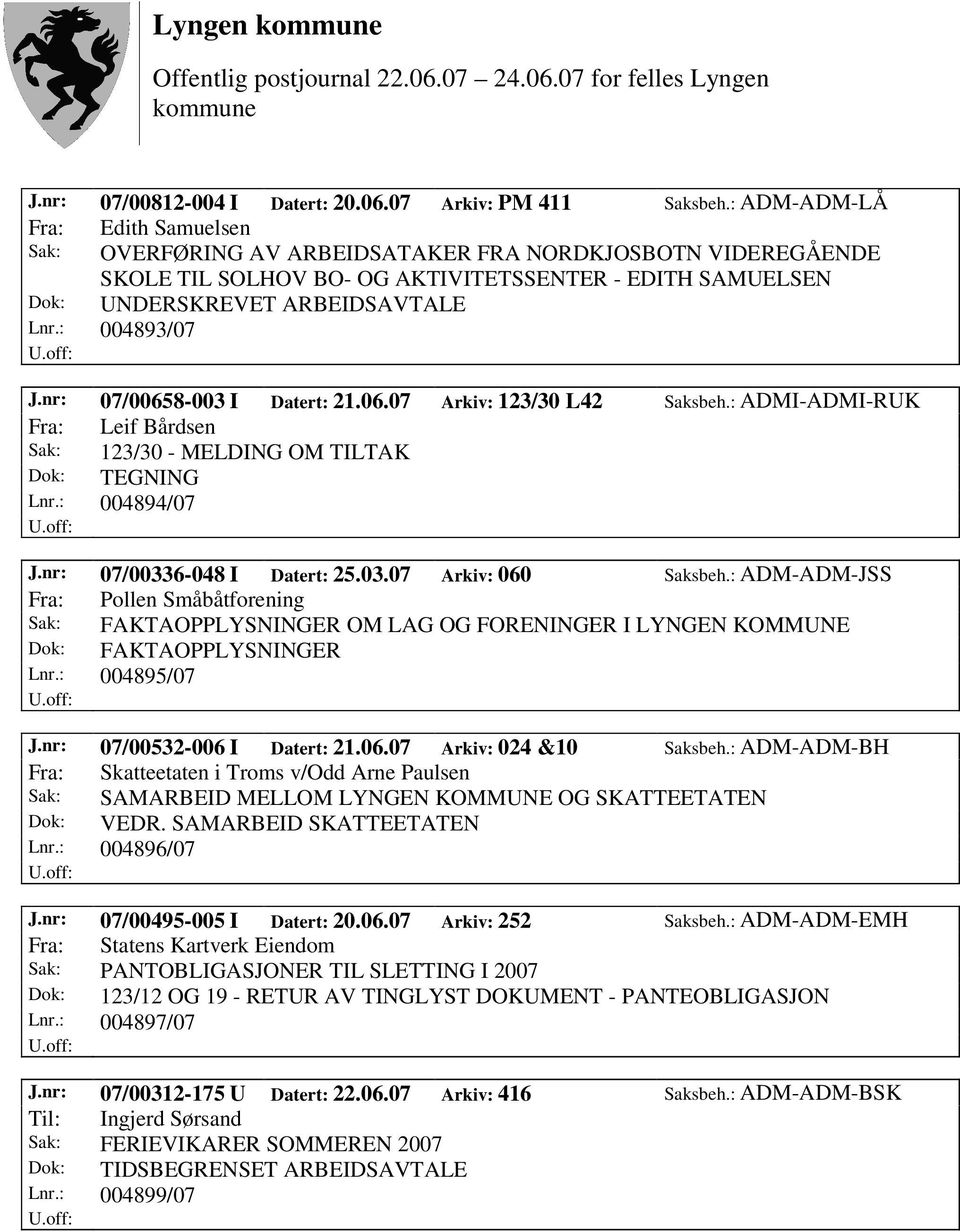 : 004893/07 J.nr: 07/00658-003 I Datert: 21.06.07 Arkiv: 123/30 L42 Saksbeh.: ADMI-ADMI-RUK Fra: Leif Bårdsen Sak: 123/30 - MELDING OM TILTAK Dok: TEGNING Lnr.: 004894/07 J.