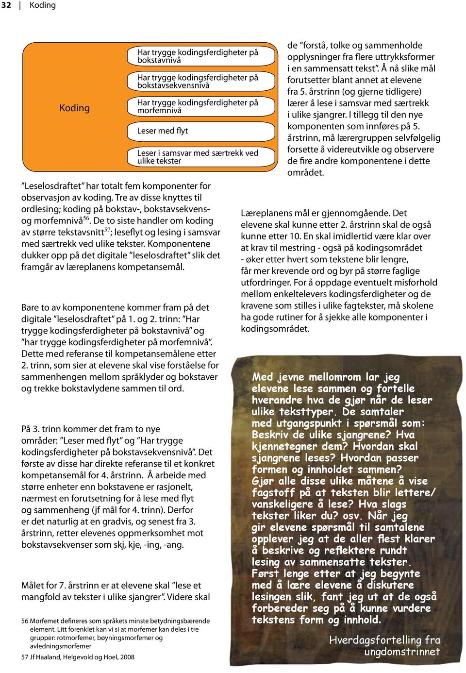 De to siste handler om koding av større tekstavsnitt 57 ; leseflyt og lesing i samsvar med særtrekk ved ulike tekster.