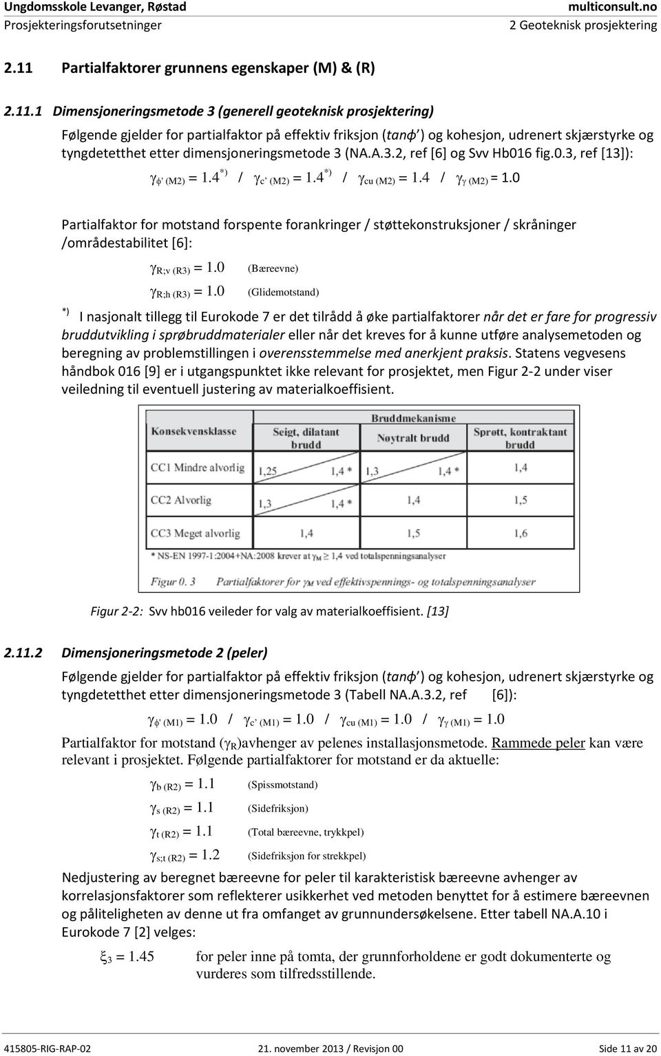 1 Dimensjoneringsmetode 3 (generell geoteknisk prosjektering) Følgende gjelder for partialfaktor på effektiv friksjon (tanϕ ) og kohesjon, udrenert skjærstyrke og tyngdetetthet etter