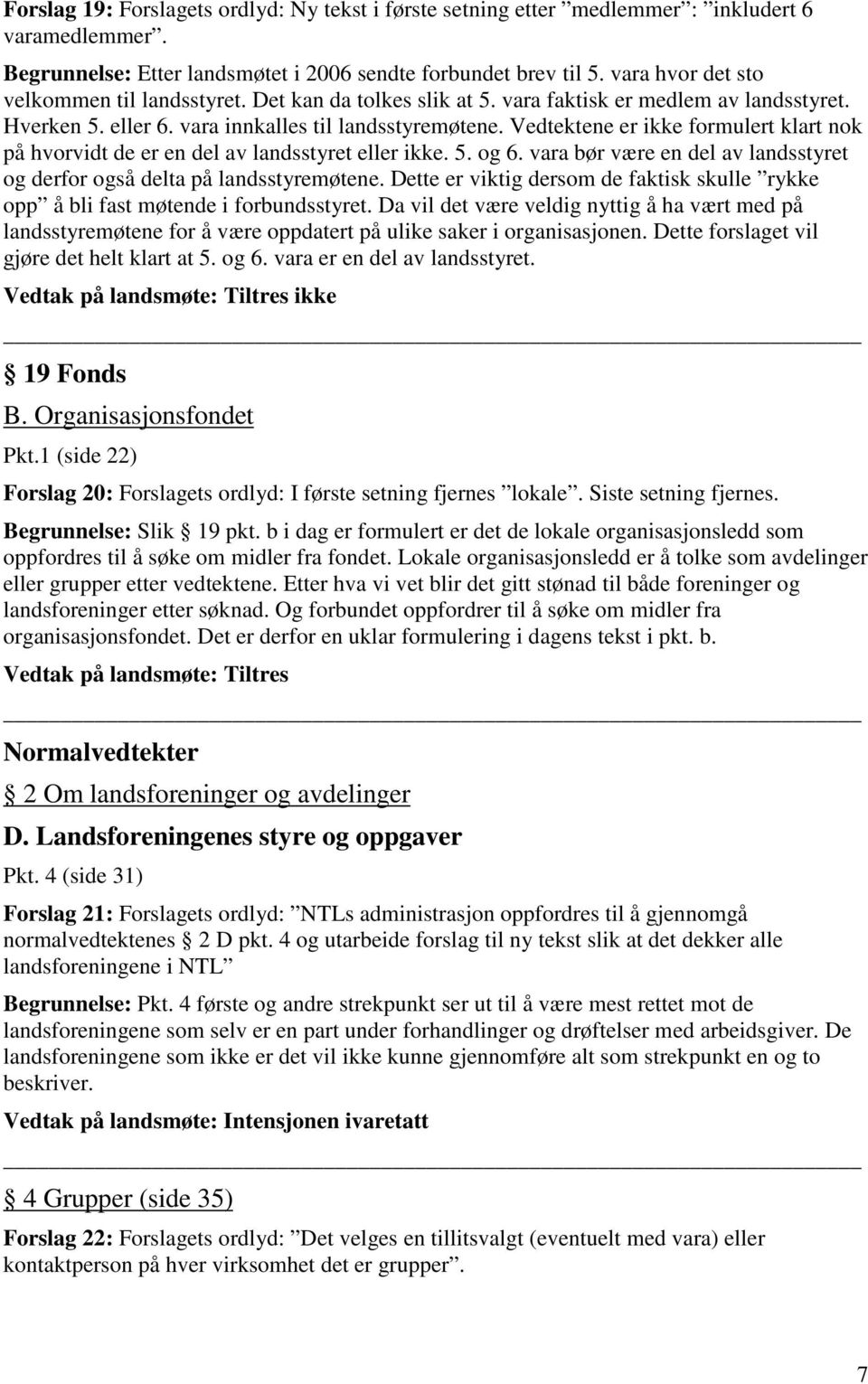 Vedtektene er ikke formulert klart nok på hvorvidt de er en del av landsstyret eller ikke. 5. og 6. vara bør være en del av landsstyret og derfor også delta på landsstyremøtene.