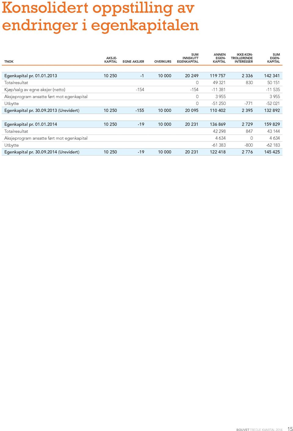 01.2013 10 250-1 10 000 20 249 119 757 2 336 142 341 Totalresultat 0 49 321 830 50 151 Kjøp/salg av egne aksjer (netto) -154-154 -11 381-11 535 Aksjeprogram ansatte ført mot egenkapital 0 3 955 3 955