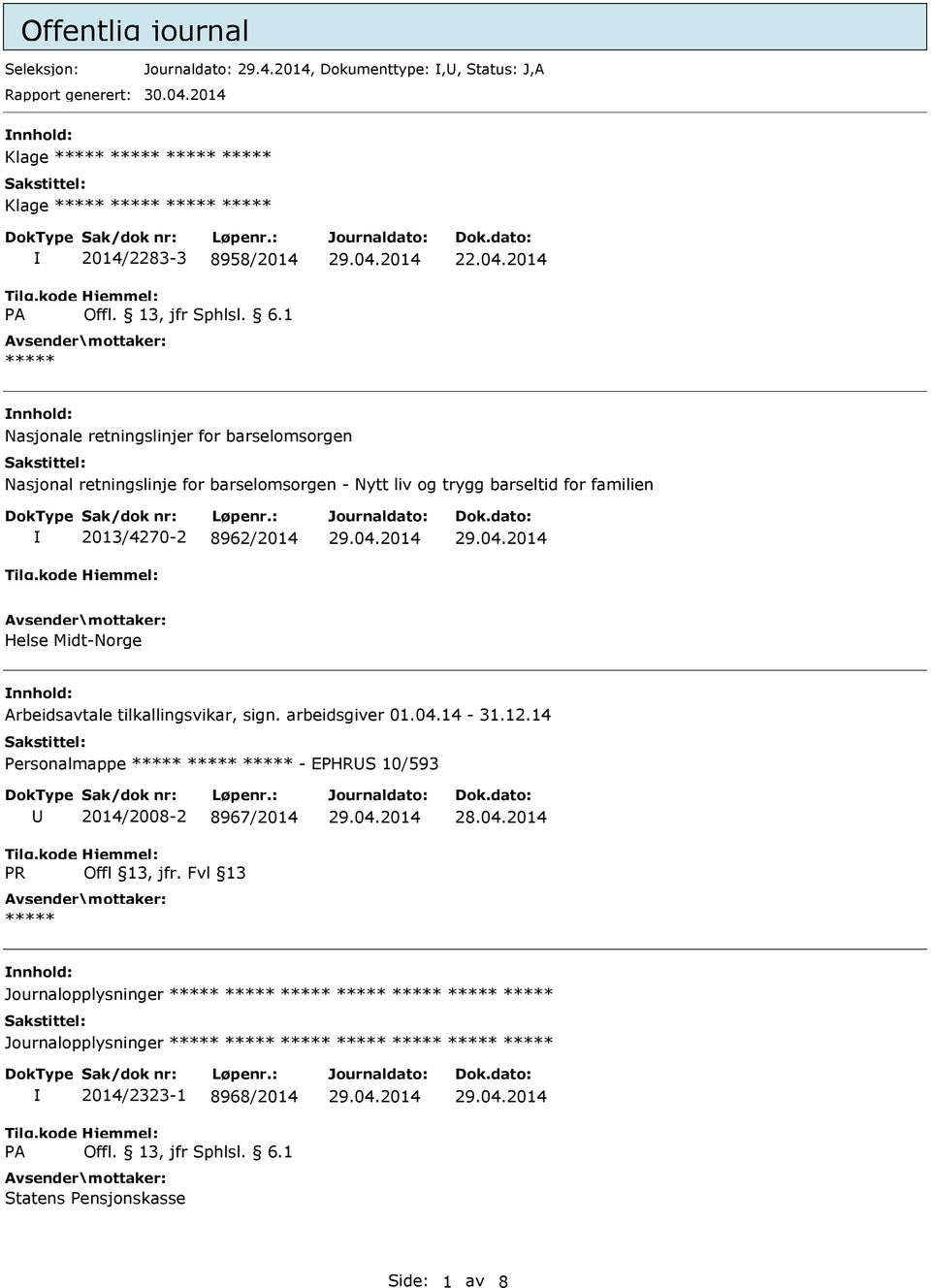 barselomsorgen - Nytt liv og trygg barseltid for familien 2013/4270-2 8962/2014 Helse Midt-Norge nnhold: Arbeidsavtale tilkallingsvikar,