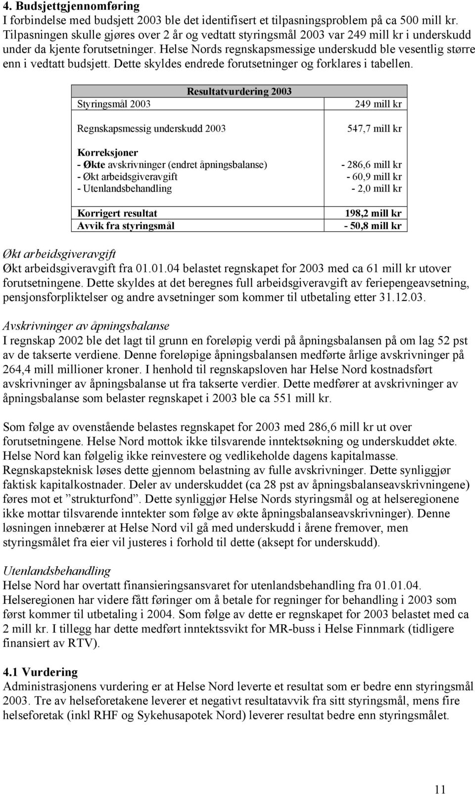 Helse Nords regnskapsmessige underskudd ble vesentlig større enn i vedtatt budsjett. Dette skyldes endrede forutsetninger og forklares i tabellen.