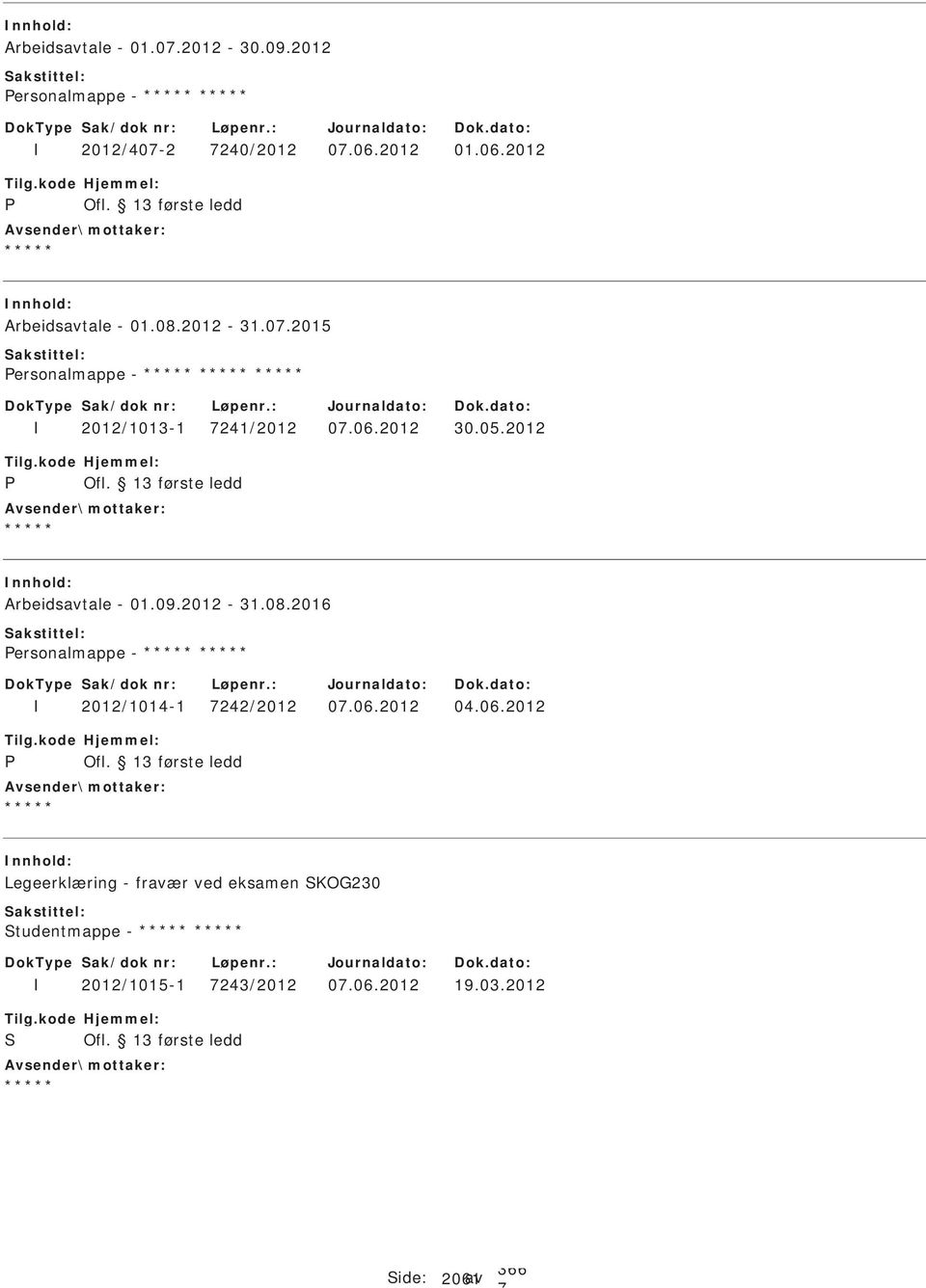 05.2012 Arbeidsavtale - 01.09.2012-31.08.2016 ersonalmappe - 2012/1014-1 242/2012 0.06.