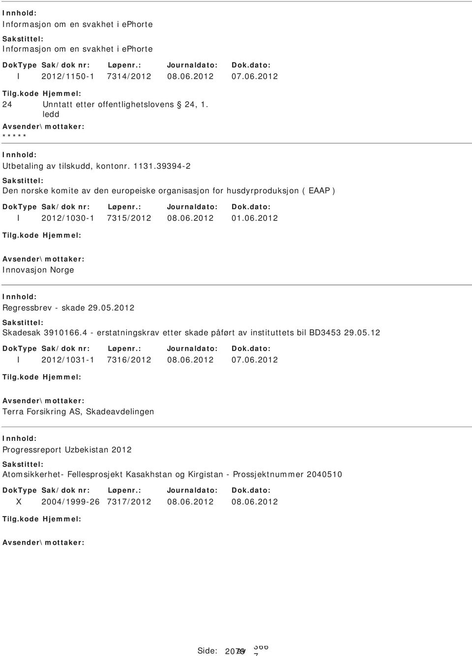 2012 01.06.2012 nnovasjon Norge Regressbrev - skade 29.05.2012 kadesak 3910166.4 - erstatningskrav etter skade påført av instituttets bil BD3453 29.05.12 2012/1031-1 316/2012 08.