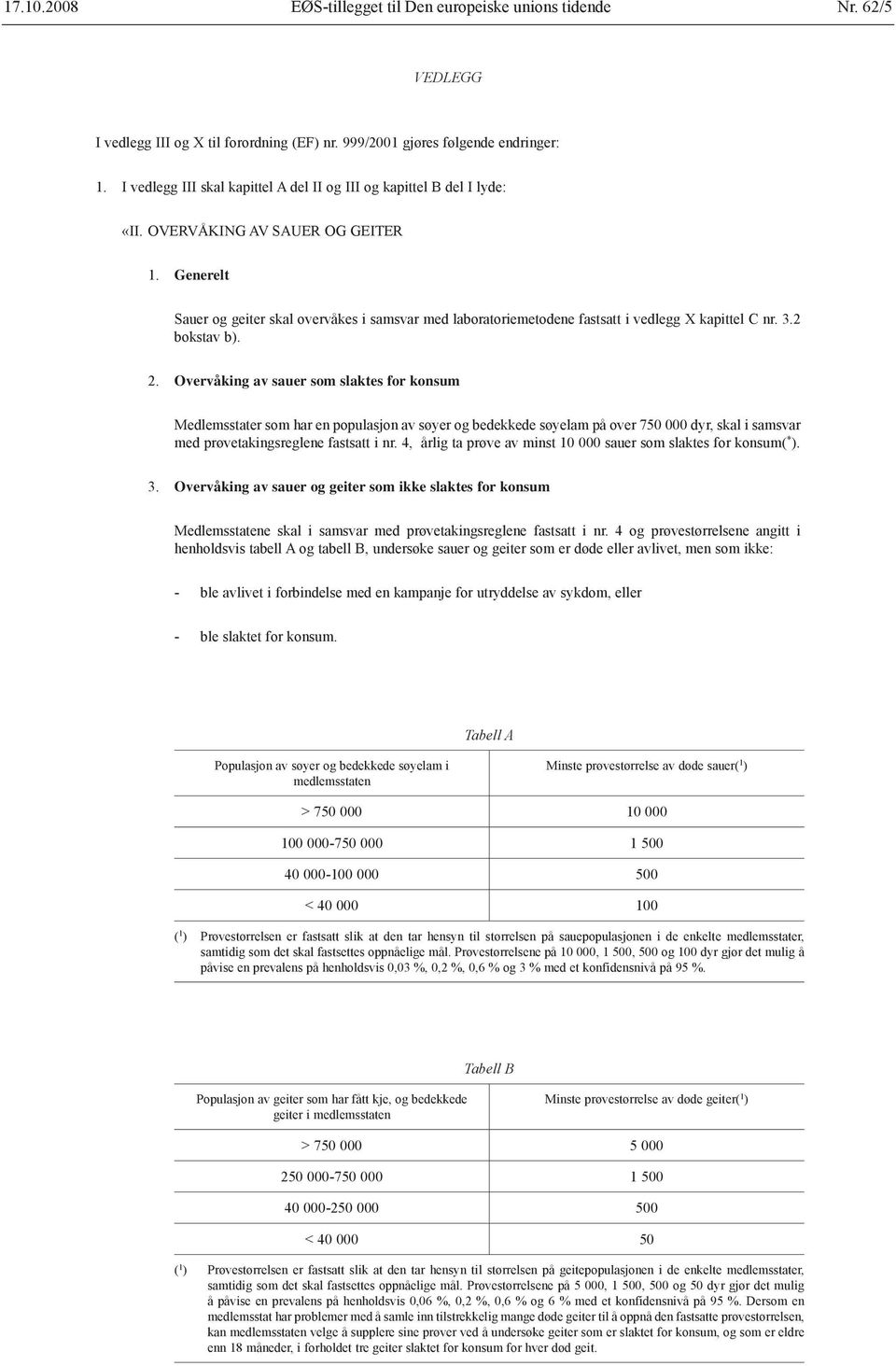 Generelt Sauer og geiter skal overvåkes i samsvar med laboratoriemetodene fastsatt i vedlegg X kapittel C nr. 3.2 bokstav b). 2.