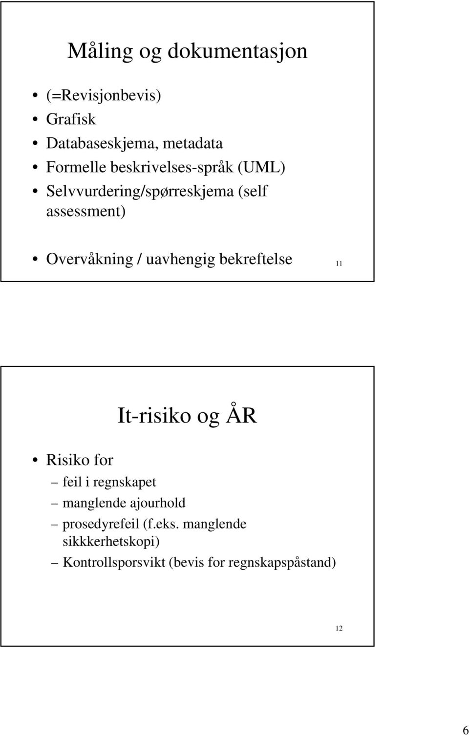 uavhengig bekreftelse 11 Risiko for It-risiko og ÅR feil i regnskapet manglende ajourhold