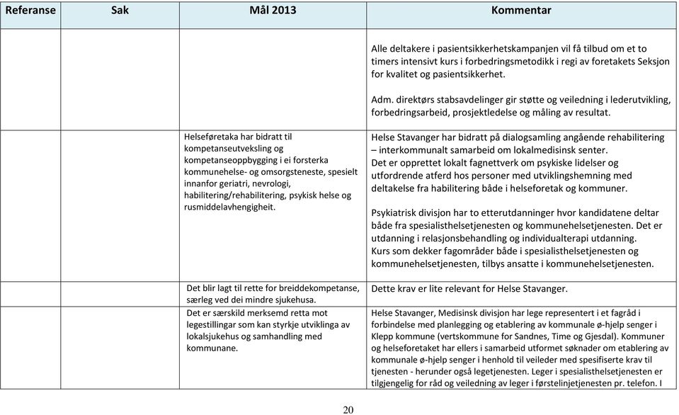 Helseføretaka har bidratt til kompetanseutveksling og kompetanseoppbygging i ei forsterka kommunehelse og omsorgsteneste, spesielt innanfor geriatri, nevrologi, habilitering/rehabilitering, psykisk