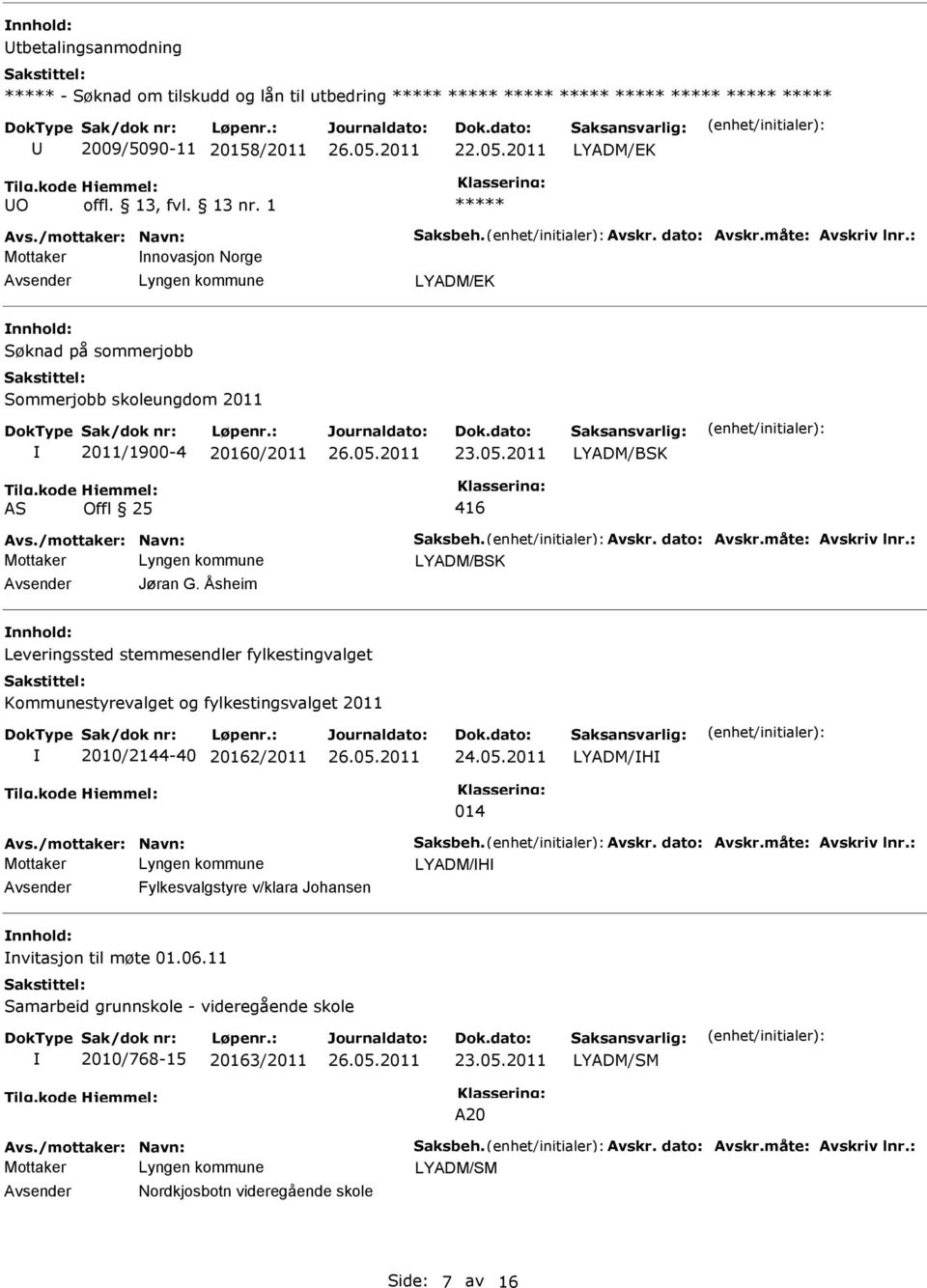 Åsheim Leveringssted stemmesendler fylkestingvalget Kommunestyrevalget og fylkestingsvalget 2011 2010/2144-40 20162/2011 LYADM/H 014 LYADM/H