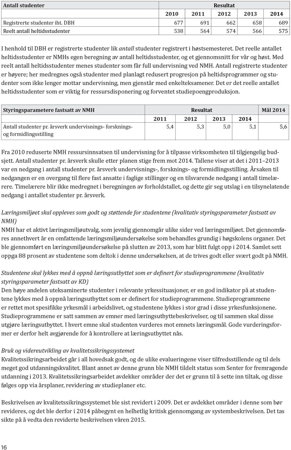 Det reelle antallet heltidsstudenter er NMHs egen beregning av antall heltidsstudenter, og et gjennomsnitt for vår og høst.