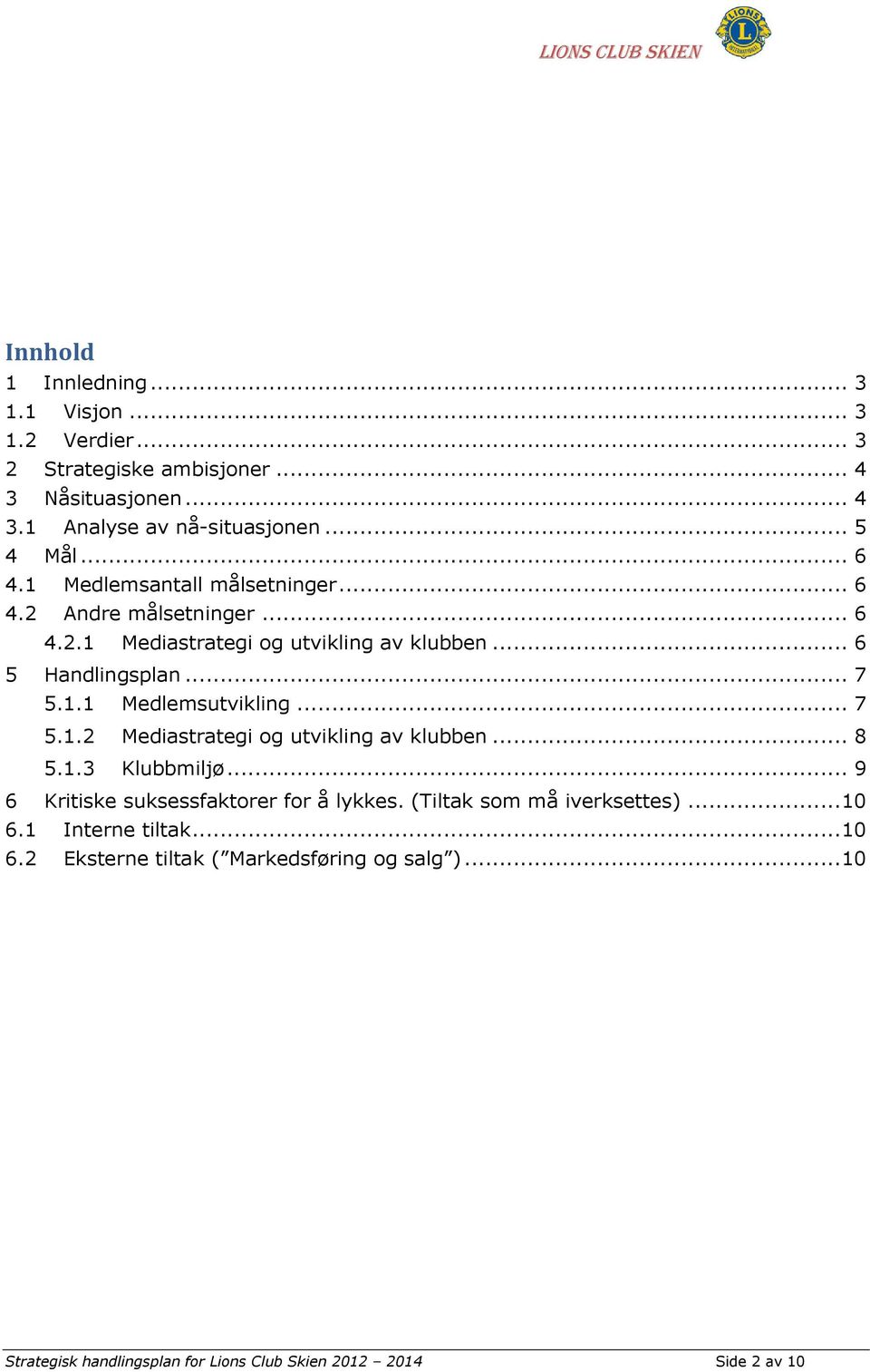 .. 7 5.1.2 Mediastrategi og utvikling av klubben... 8 5.1.3 Klubbmiljø... 9 6 Kritiske suksessfaktorer for å lykkes. (Tiltak som må iverksettes)... 10 6.